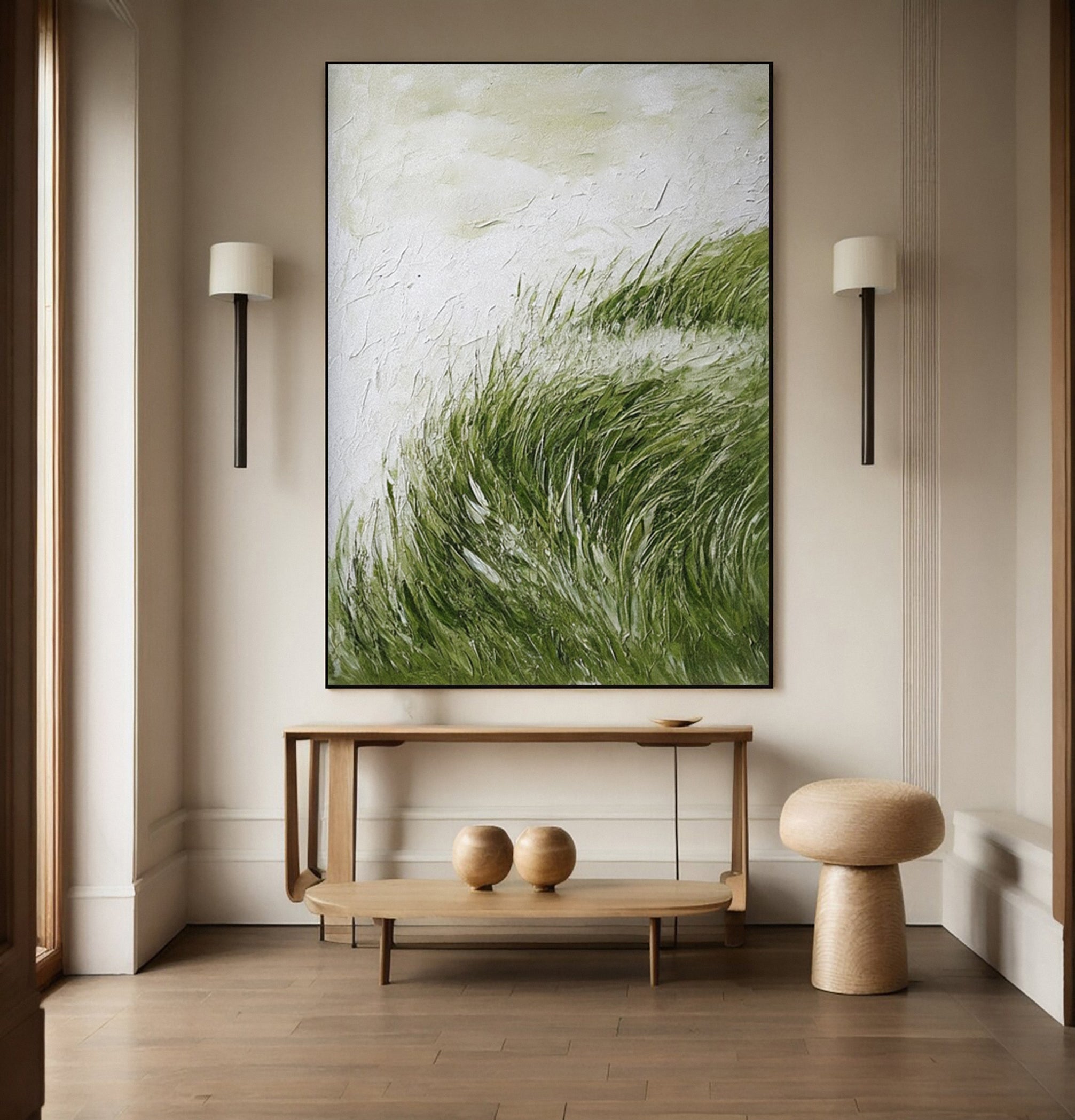 Textured Windswept Grass: Contemporary Art with Dynamic Green #MM642