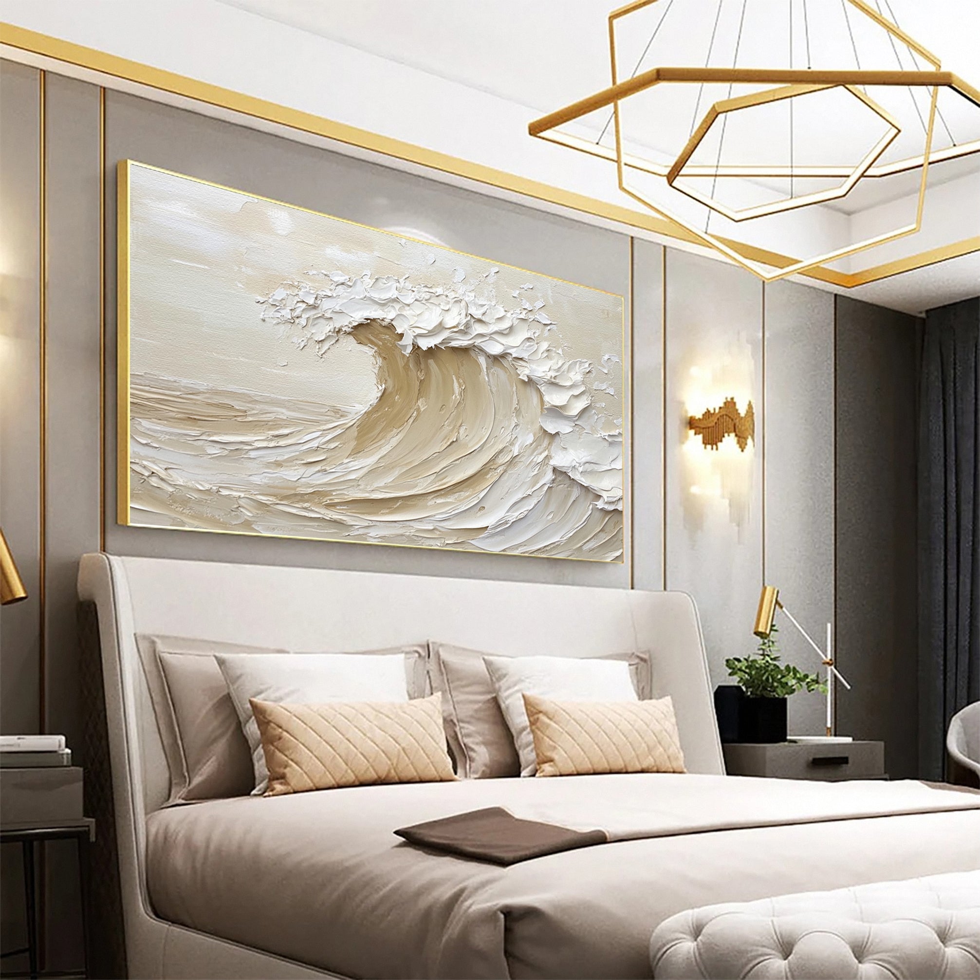 Luxury Coastal Wave Canvas Art Neutral Textured Painting #OP045