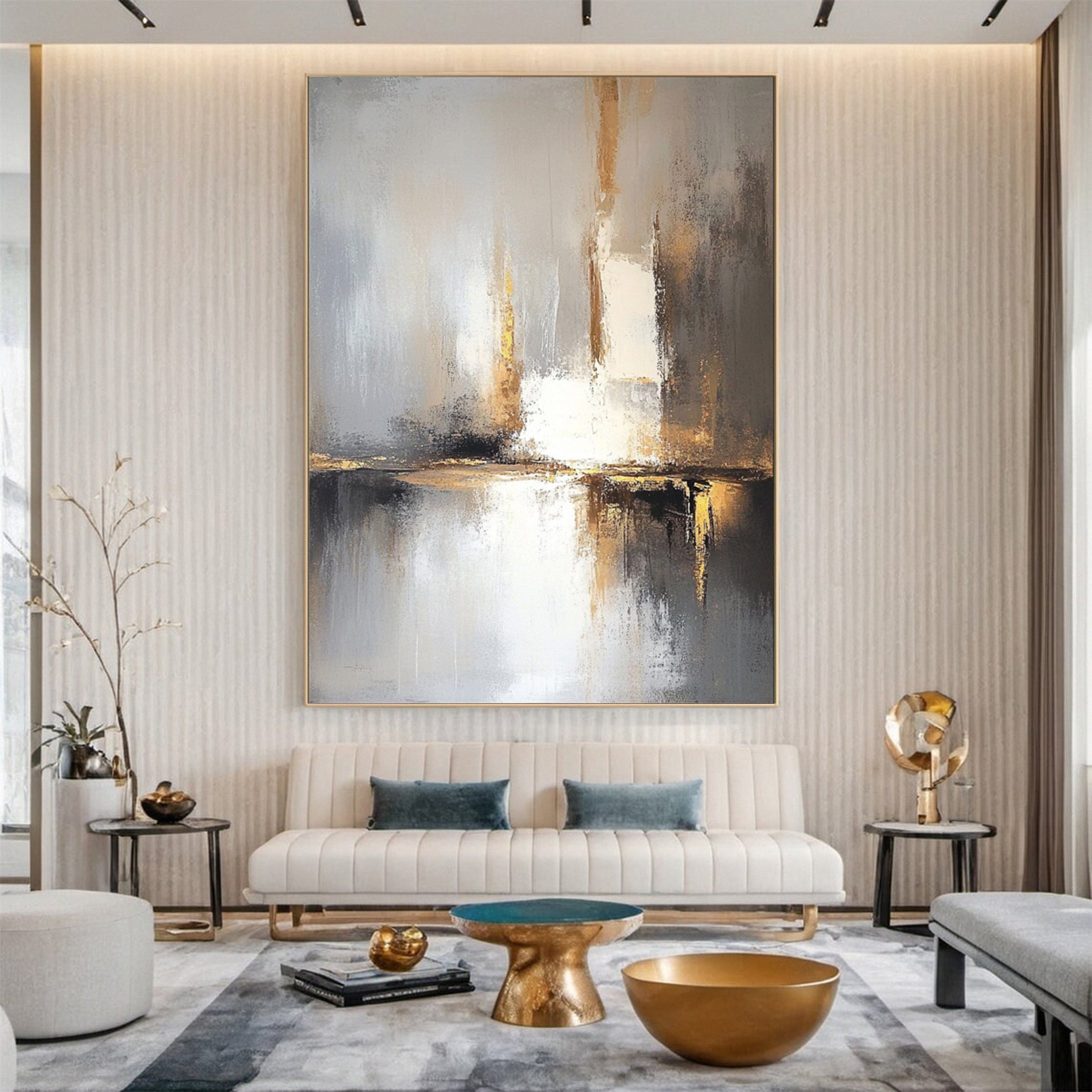 Elegant Abstract Painting in Gold and Grey Tones #AB054