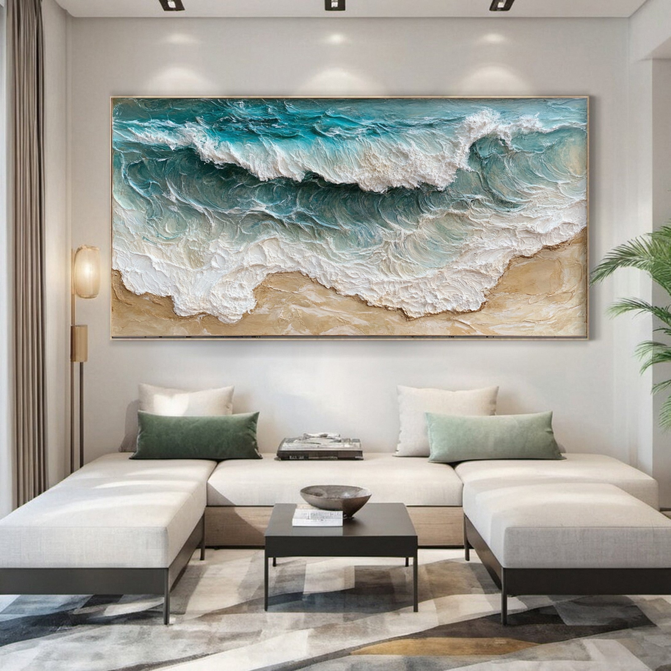 Beach Wave Wall Art Ocean-Inspired Textured Canvas for House #OP024