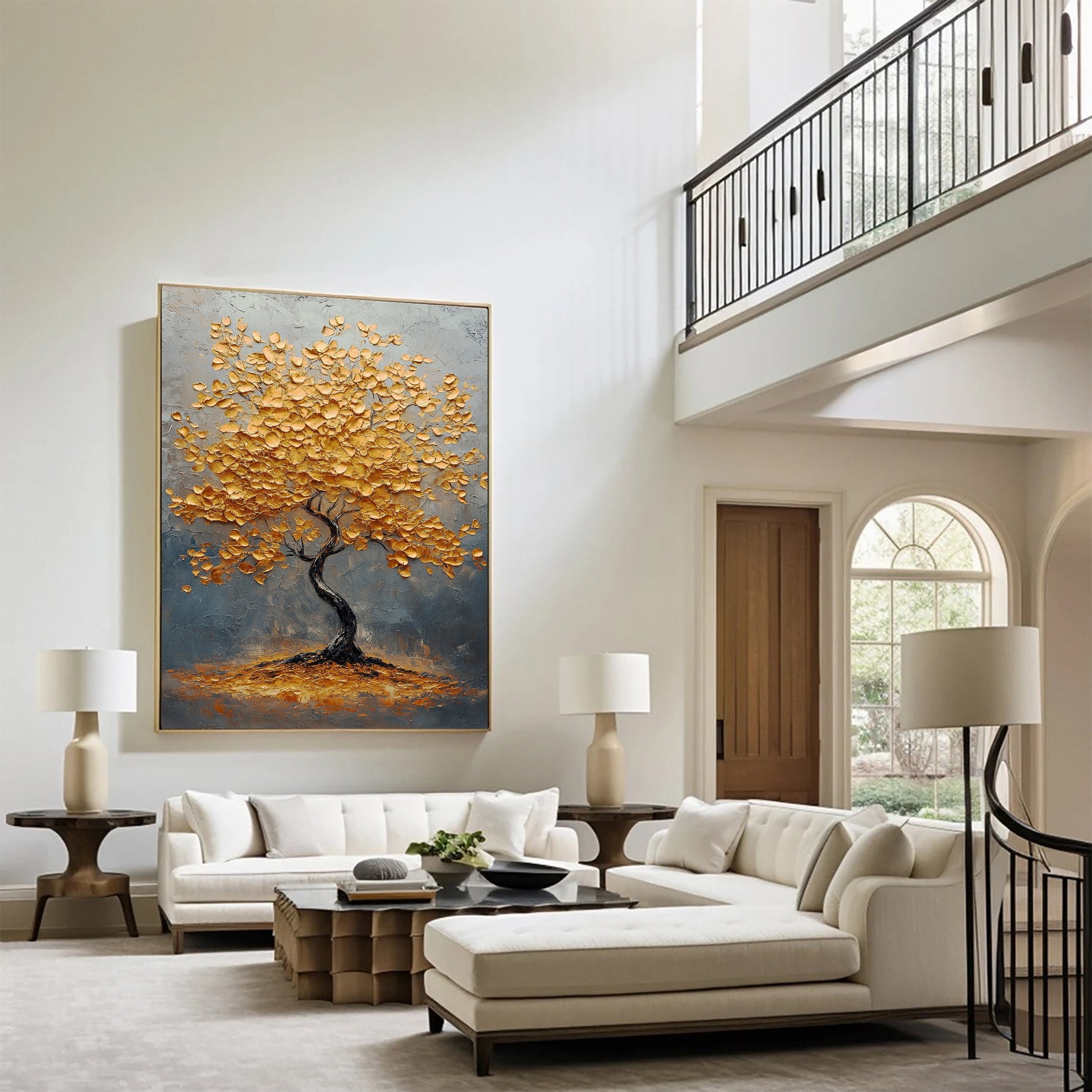 Golden Tree Wall Art Luxury Textured Canvas Painting For House #TP040