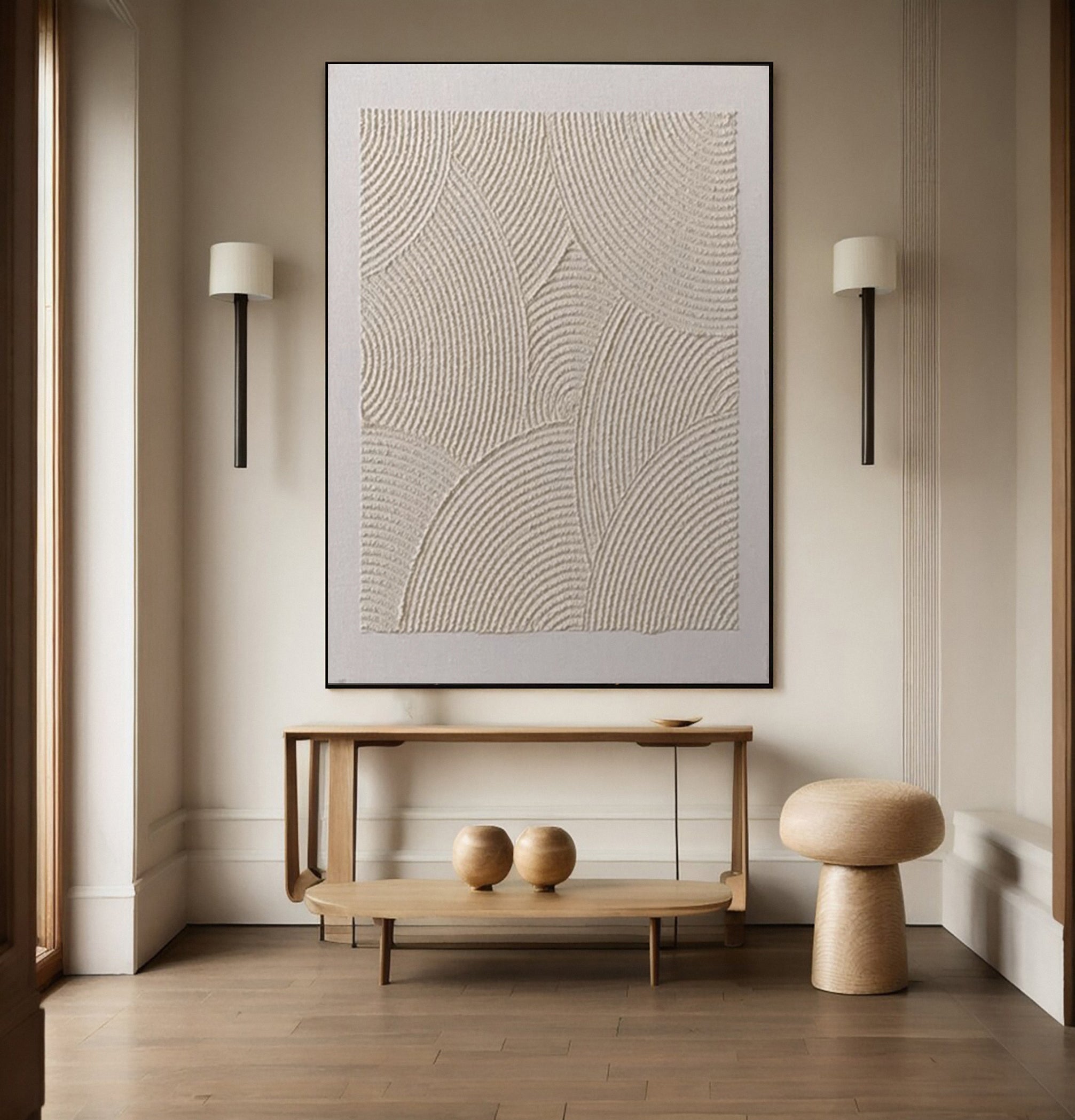 Neutral Arcs: Textured Abstract with Overlapping Fan Patterns #MM596