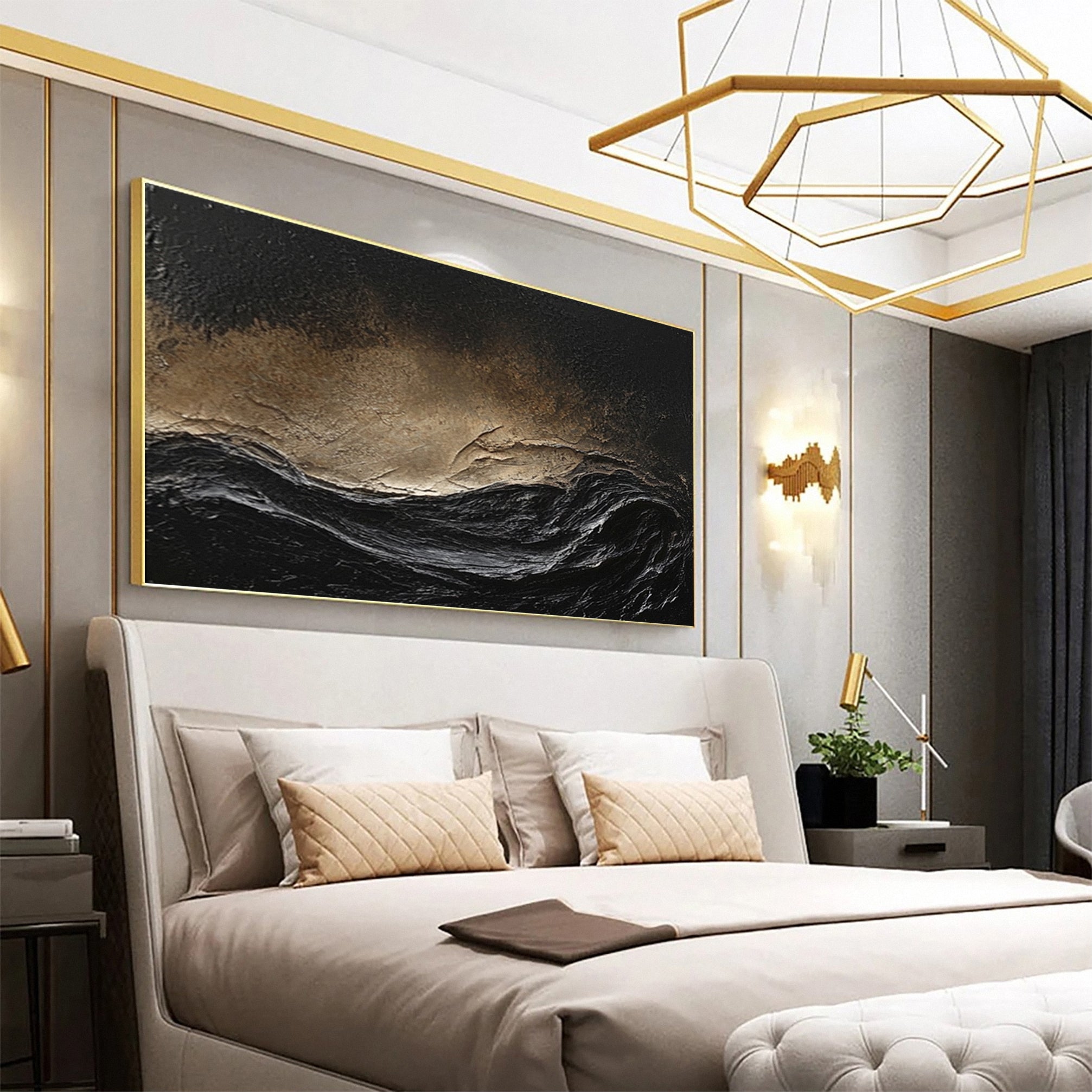 Dynamic Dark Wave Abstract Painting for Elegant Spaces #MM147