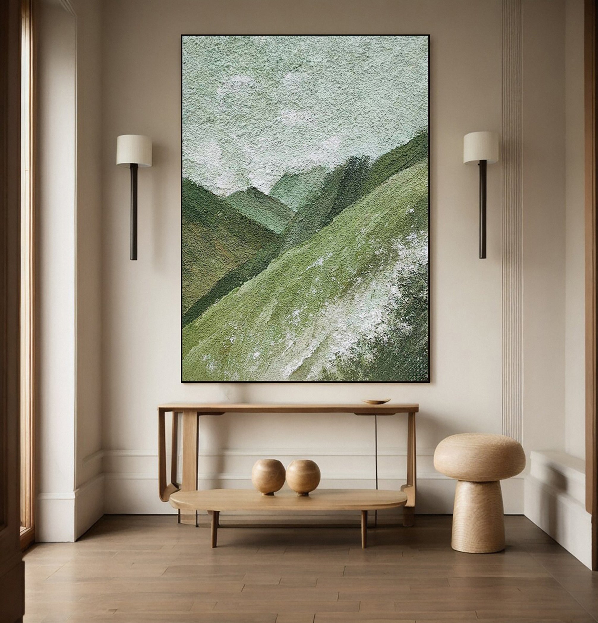 Textured Verdant Hills: Contemporary Abstract Landscape Art #MM640