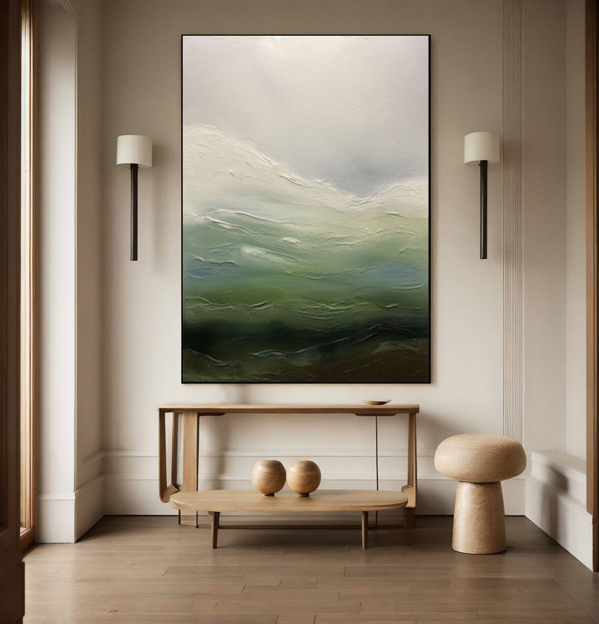 Abstract Landscape Canvas with Blended Green and Blue Tones #MM616
