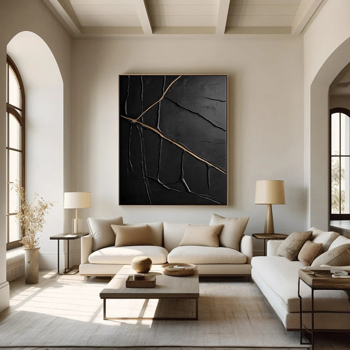 Textured Black and Gold Abstract Painting for Modern Spaces #MM110