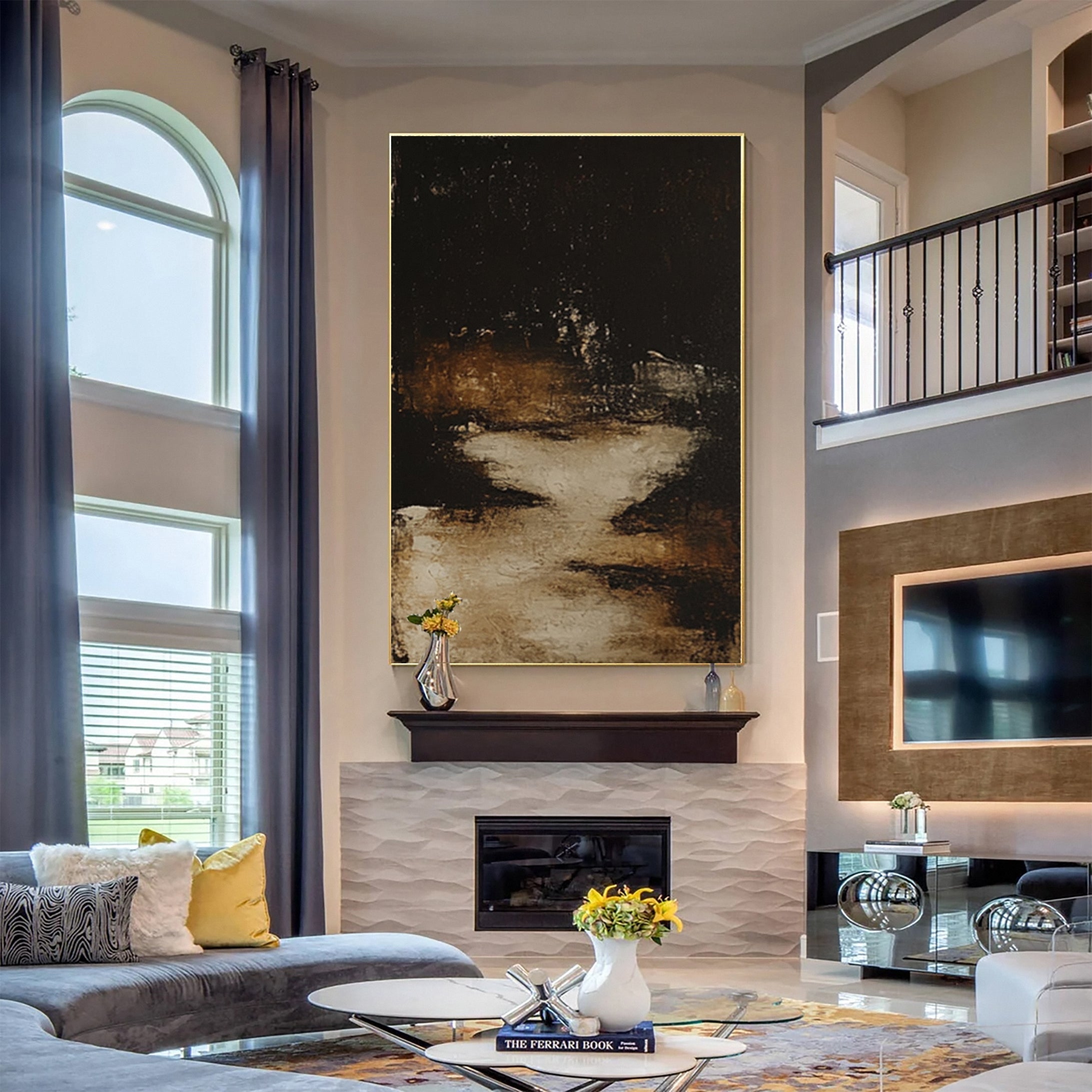 Elegant Dark and Earthy Abstract Art for Living Room Decor #MM150