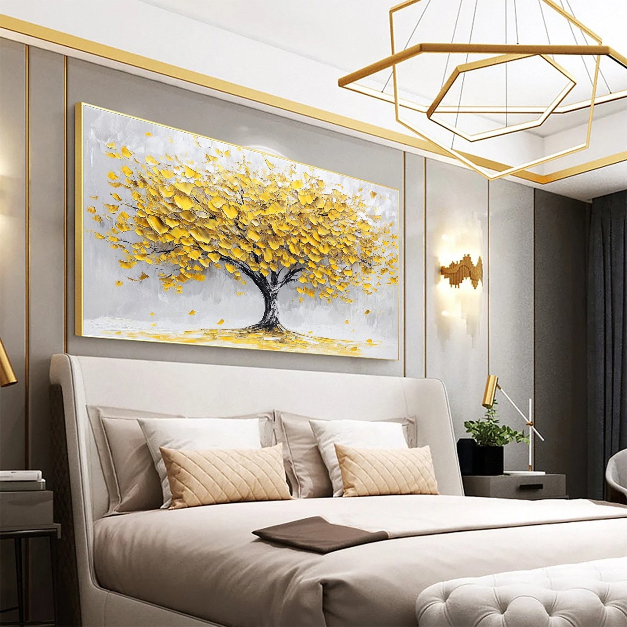 Golden Autumn Leaves Wall Art Modern Painting For Home Decor #TP032