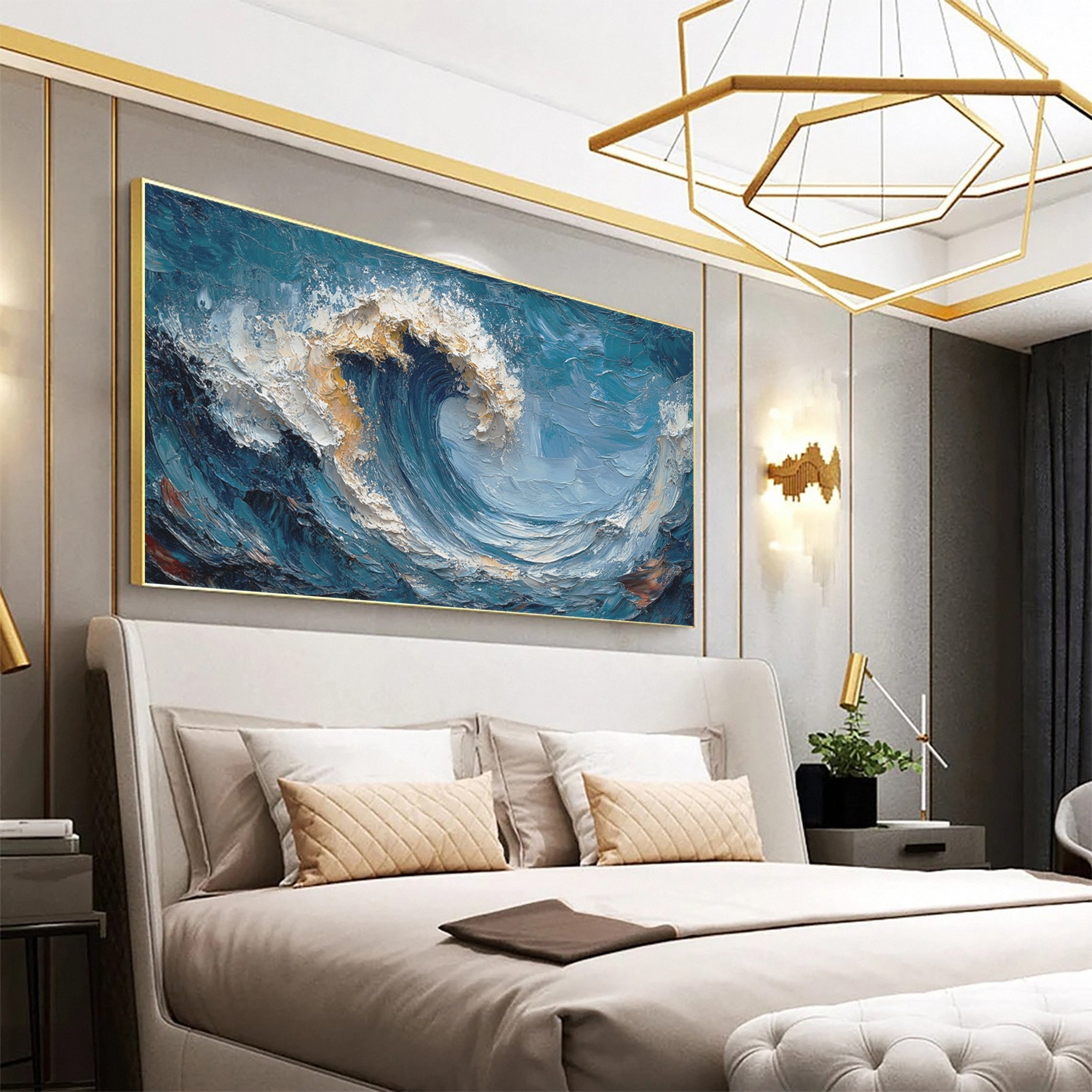 Large Abstract Ocean Wave Canvas Dynamic Coastal Wall Art #OP028