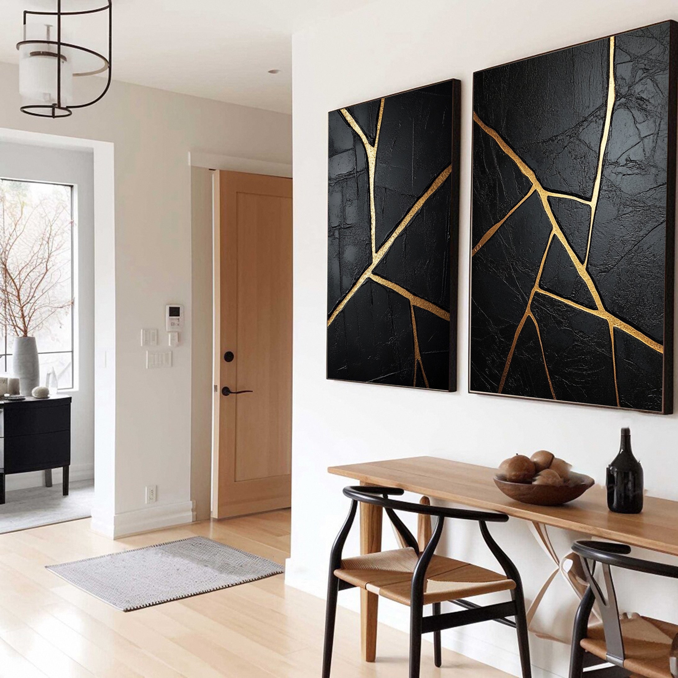 Chic Black and Gold Abstract Wall Art Set for Stylish Homes #MMS052