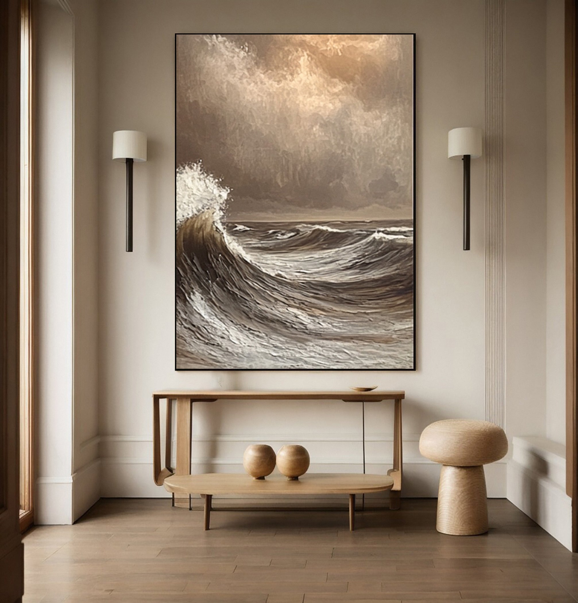 Tempestuous Coastal Break: Dramatic Ocean Wave Canvas #MM620