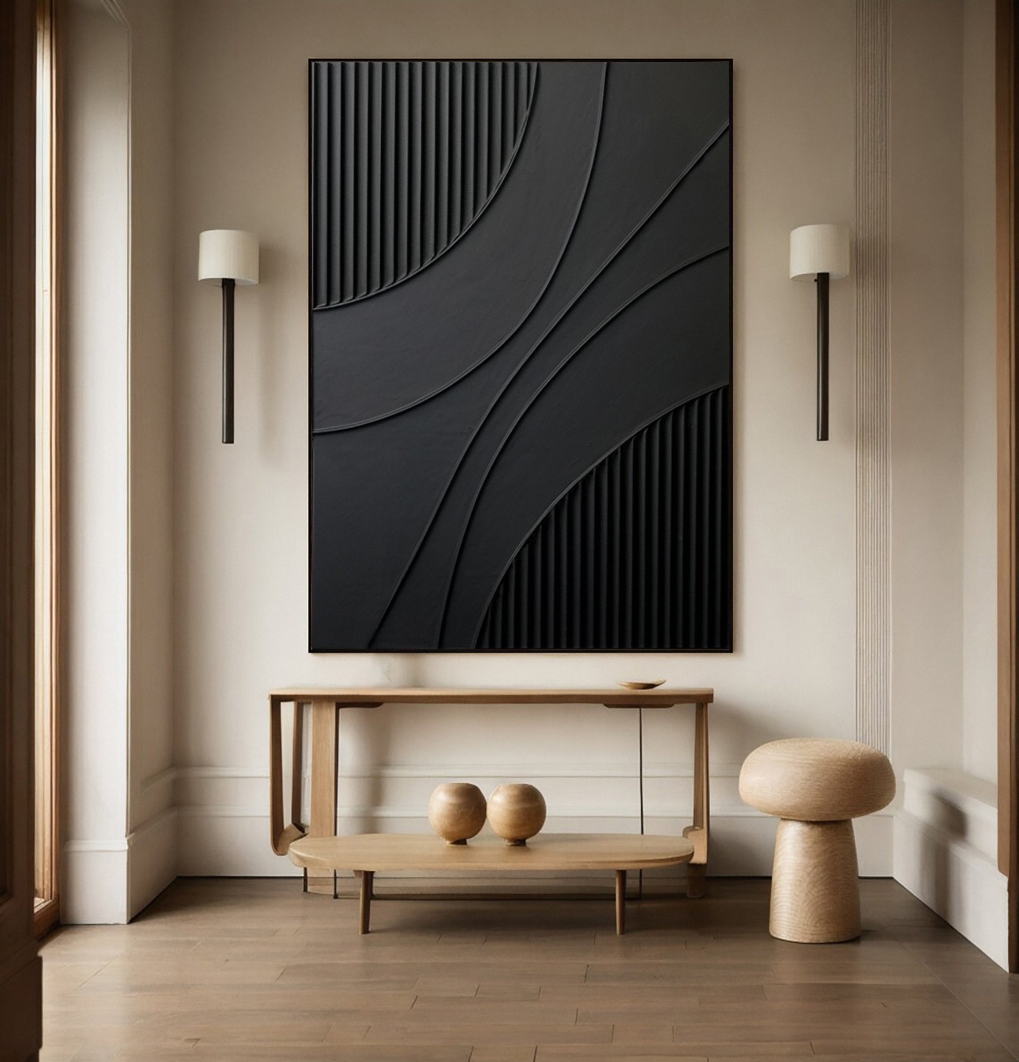 Black Interplay: Contemporary Art with Flowing Smooth Areas #MM611