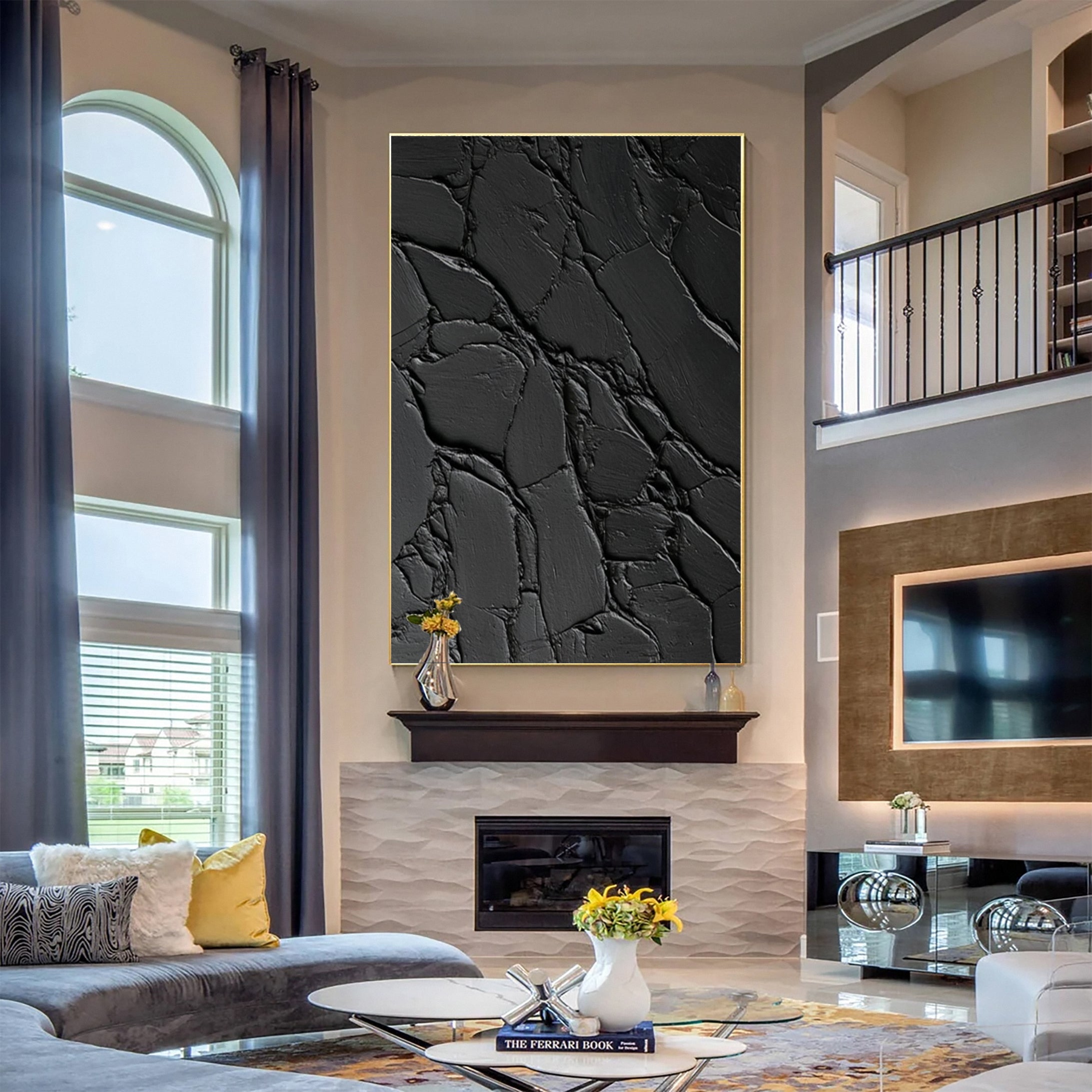 Contemporary Black Canvas Art Minimalist Texture #MM119