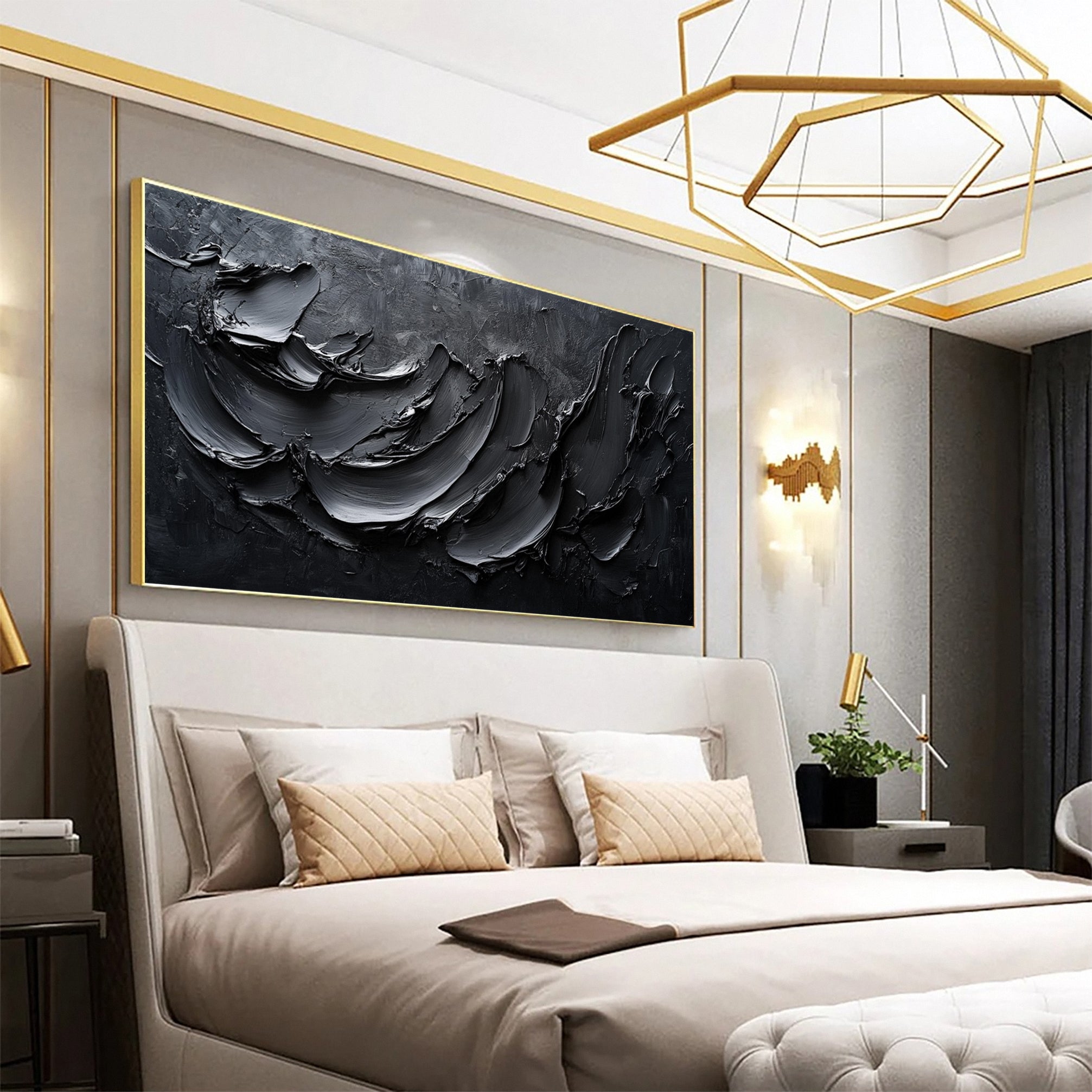 Luxurious Black Textured Artwork Modern Home Decor #MM111