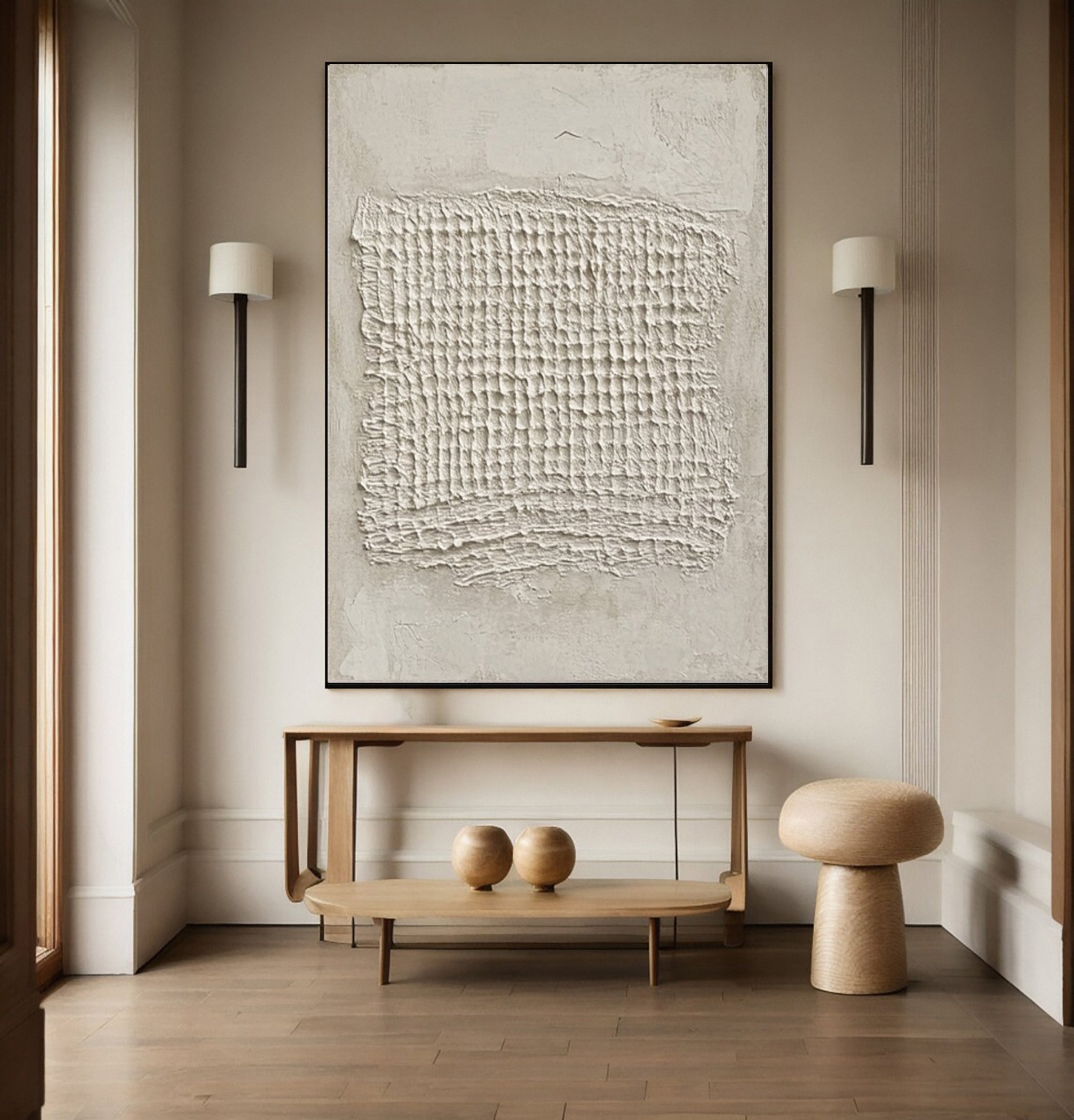 Sculpted Neutral Grid: Minimalist Abstract with Central Texture #MM600
