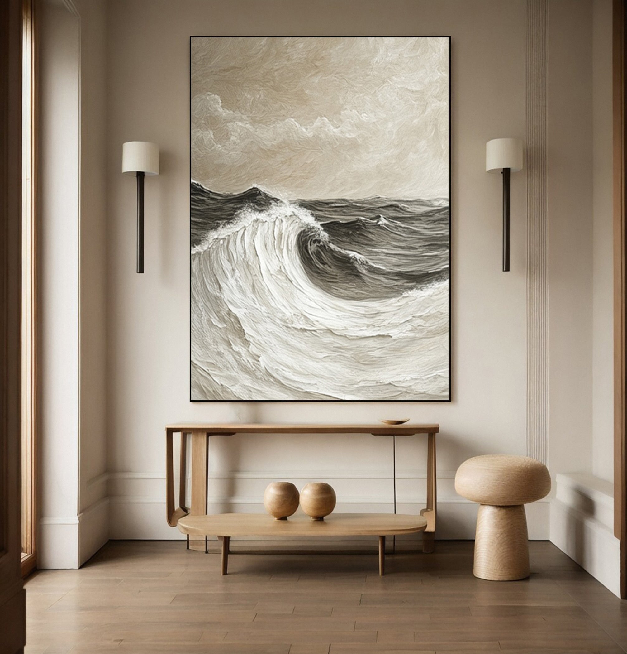 Sculpted Seascape in Neutral Hues: Abstract Ocean Wave Relief #MM621