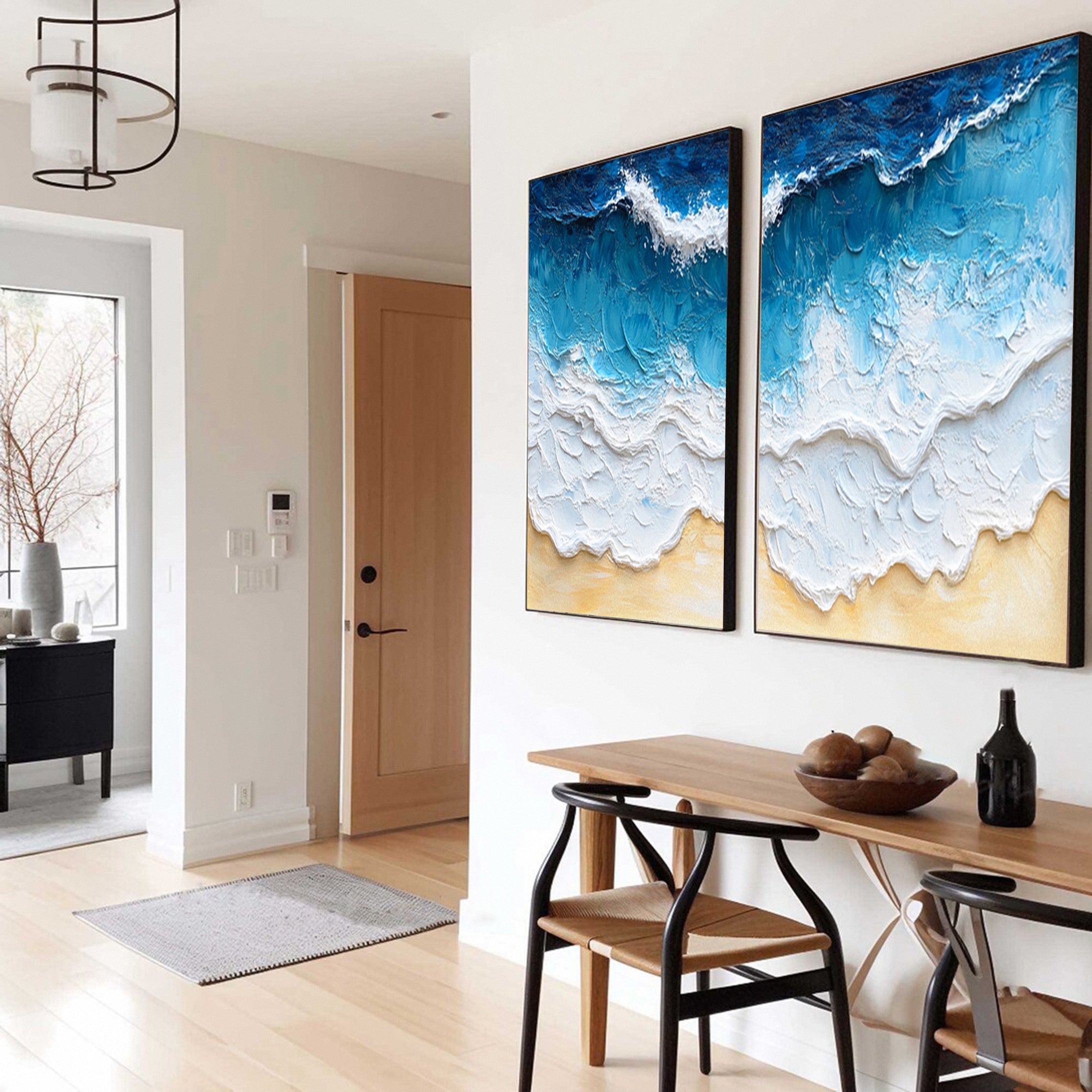 Modern Beach Scene Ocean Wave Wall Art for Elegant Homes #OP011