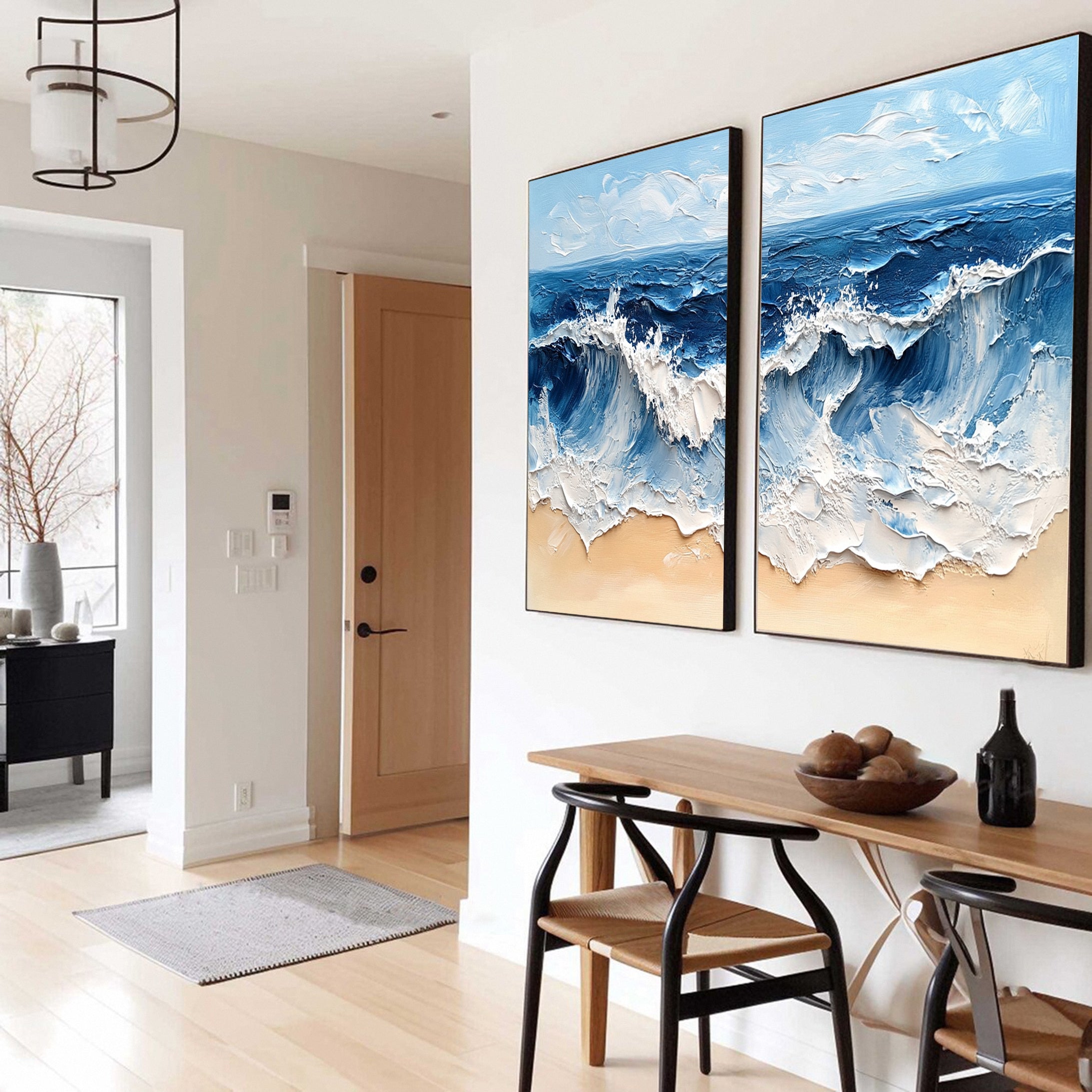 Ocean Wave Diptych Textured Abstract Coastal Canvas Art #OP033