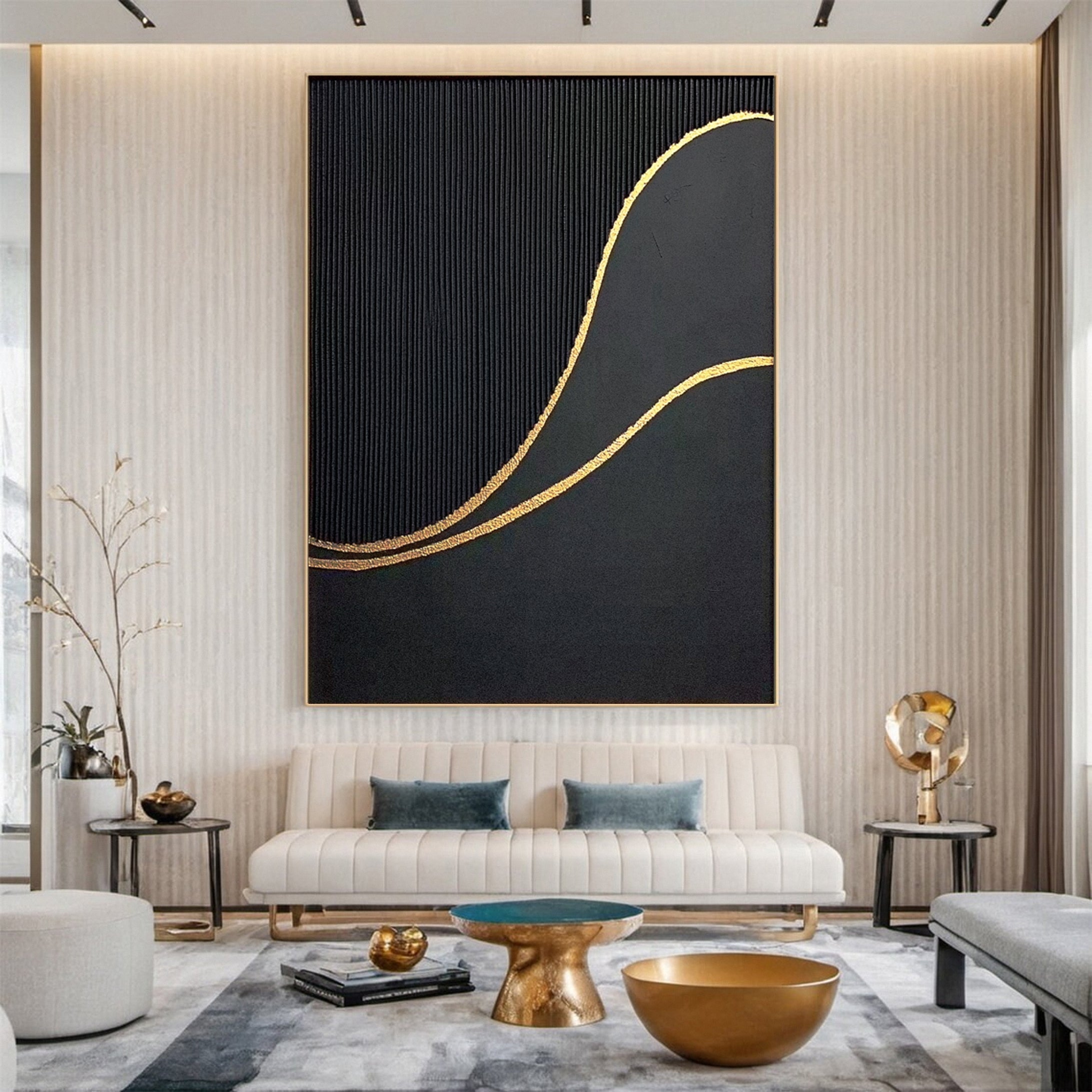 Elegant Black and Gold Abstract Painting #MM124