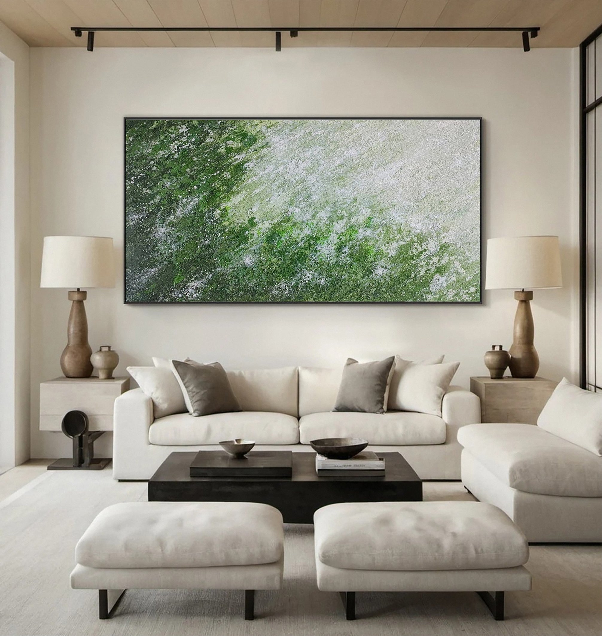 Contemporary Abstract Painting with Green and Neutral Blend #MM636