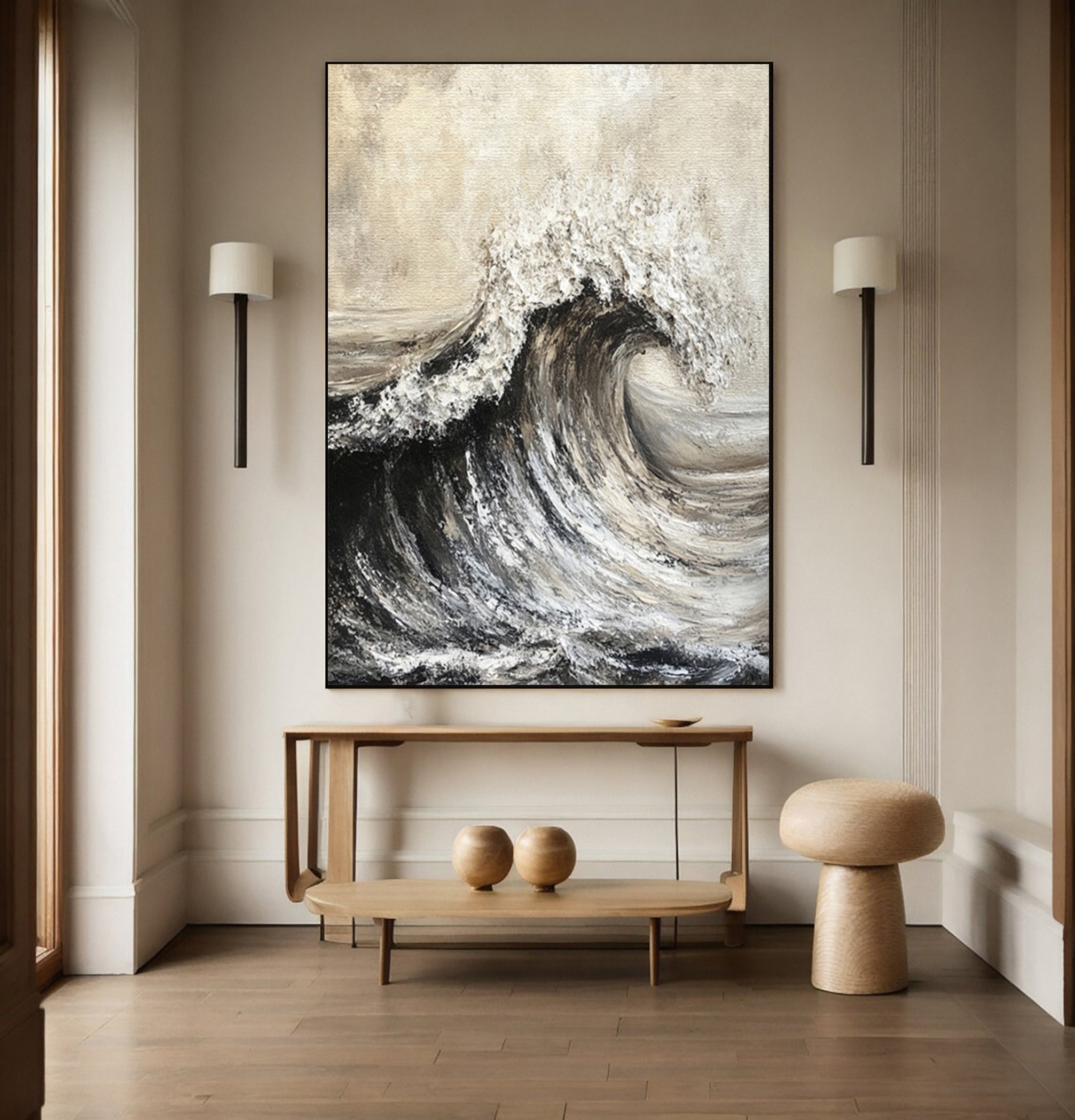 Modern Abstract Wave with Texture and Dramatic Monochrome #MM630