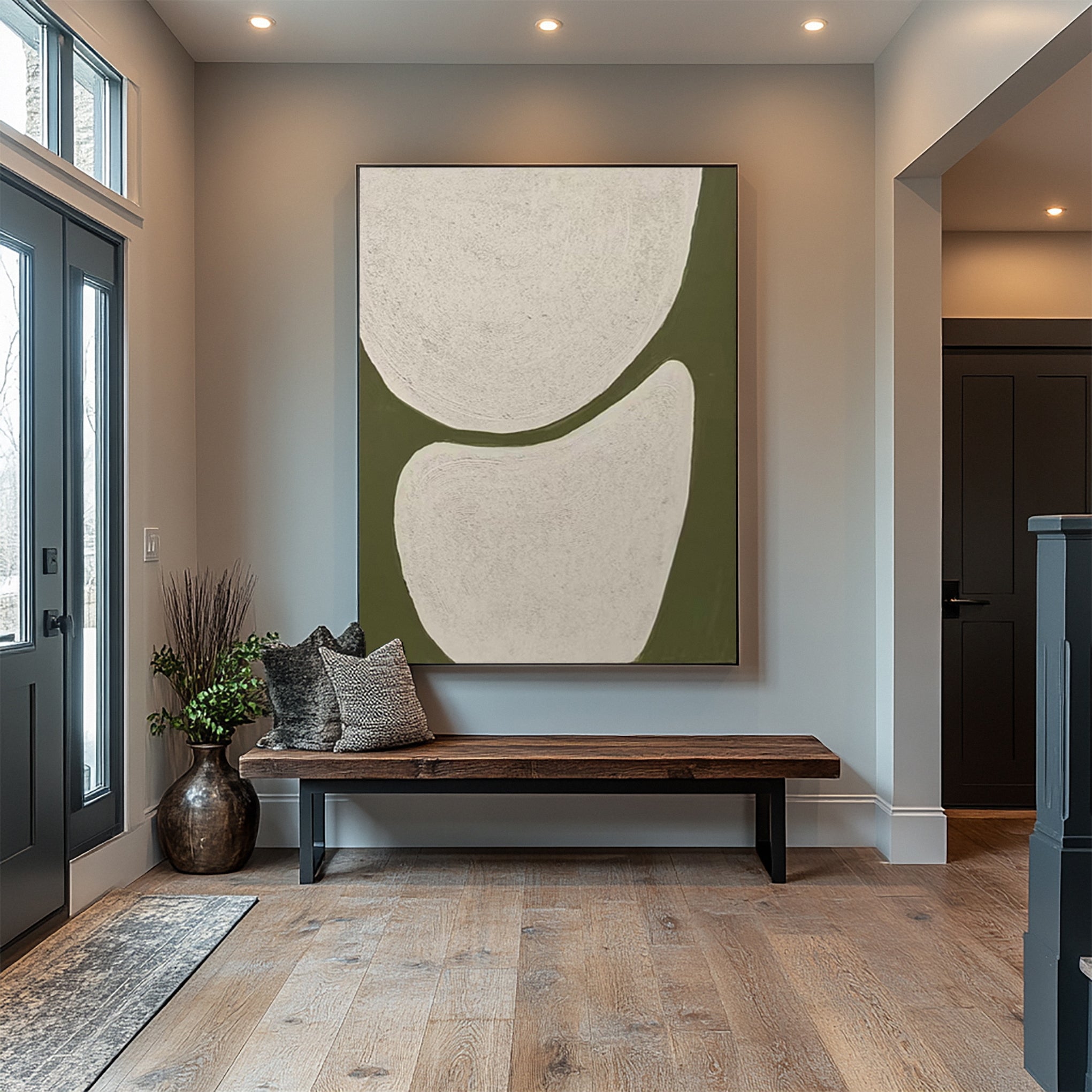 Minimalist Art with Textured Shapes in Olive and White #MM623