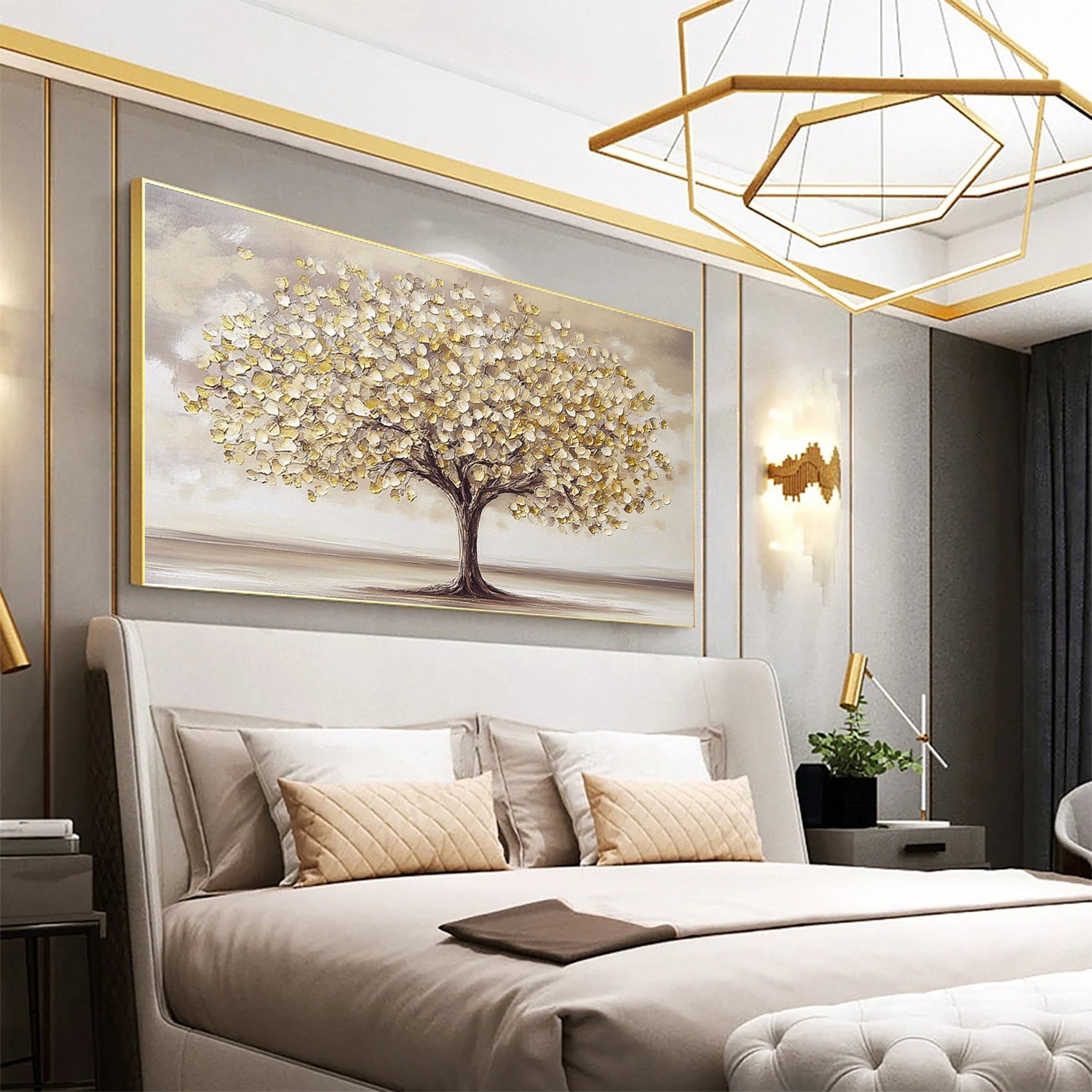 Luxurious Golden Tree Artwork Rich Textured Decor #TP031