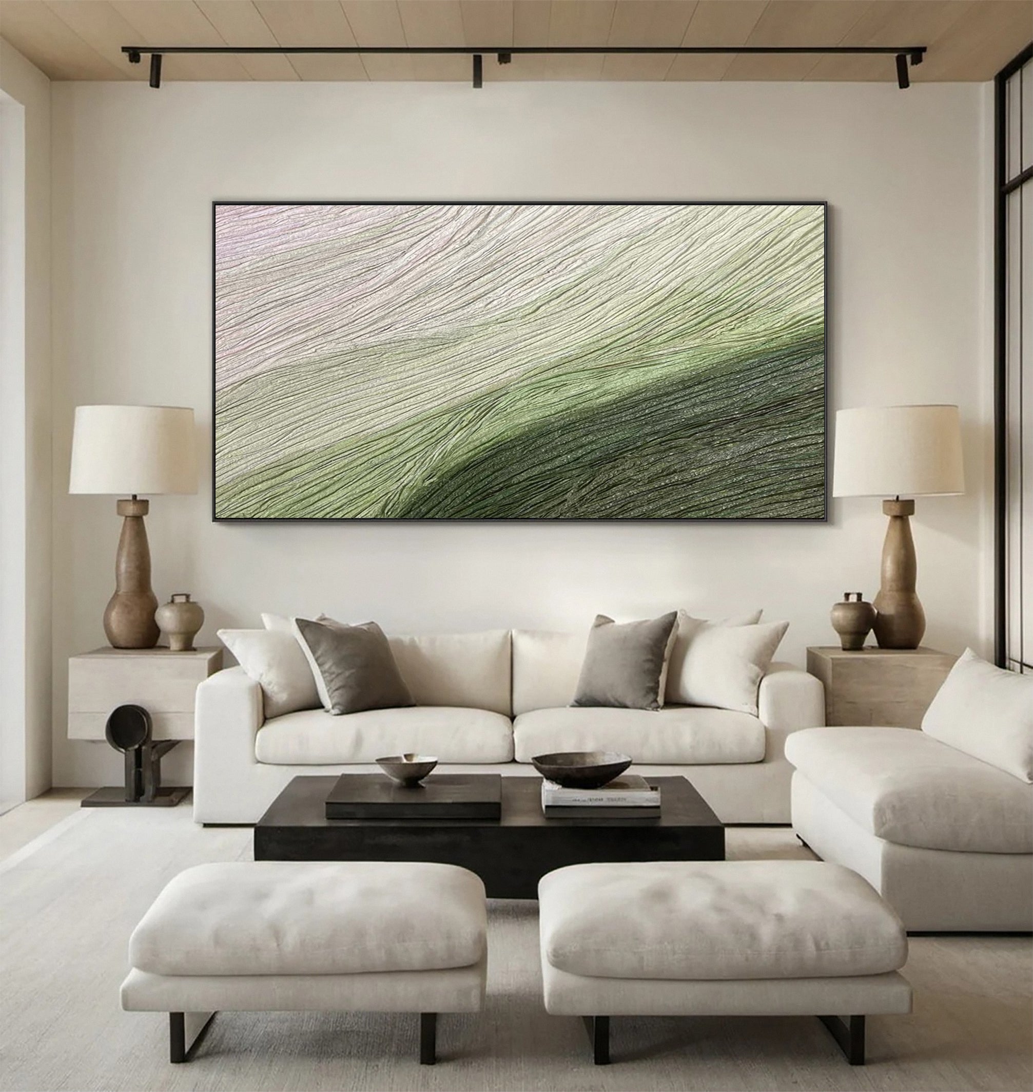 Green Abstract Art with a Textured Horizontal Surface #MM632