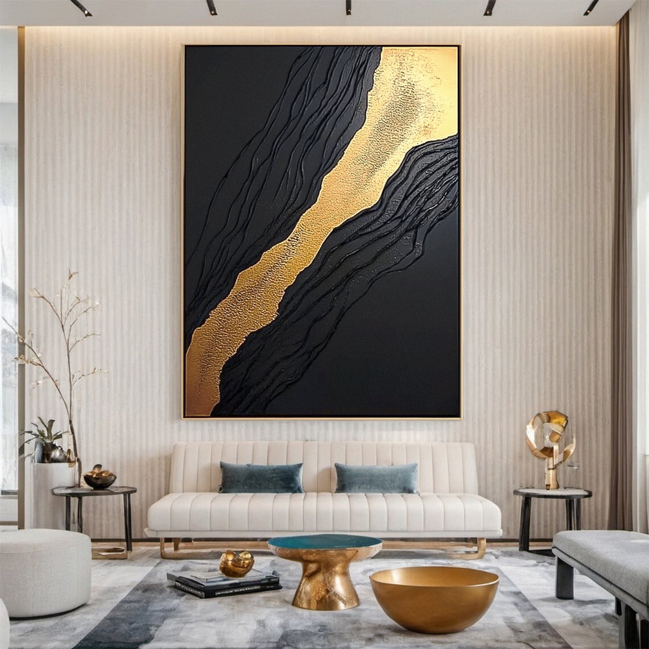 Luxurious Black & Gold Abstract Wall Art for Living Room #MM130