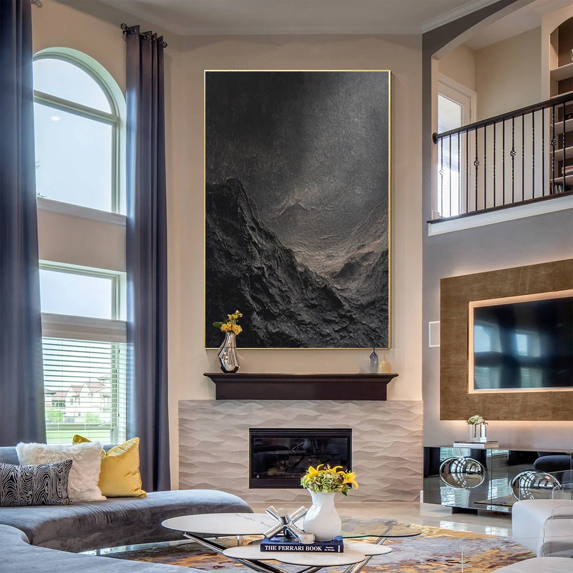 Dynamic Dark-Toned Abstract Painting for Elegant Spaces #MM148