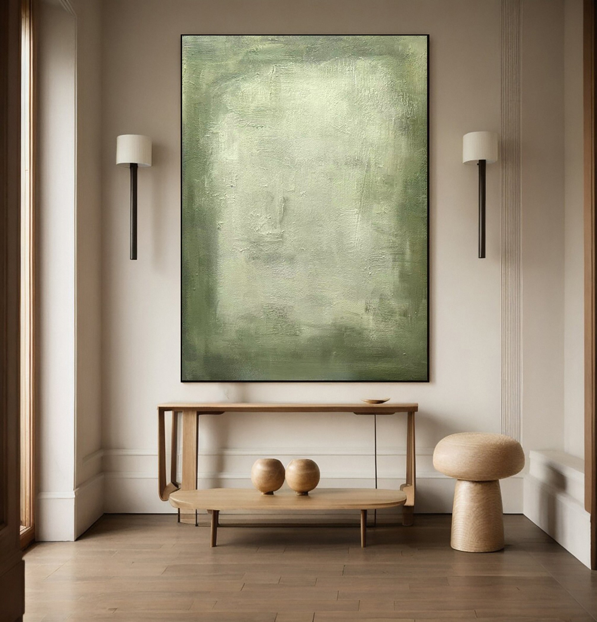 Subtle Green Patina: Modern Canvas with a Textured Surface #MM626