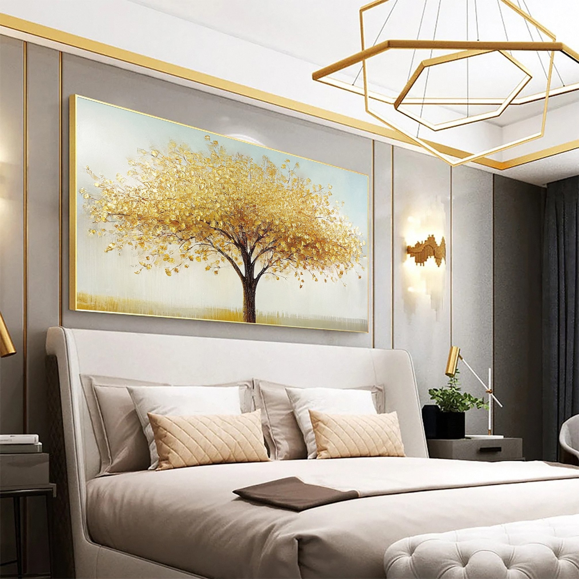 Golden Tree Wall Art Vibrant Autumn Decor For House #TP030