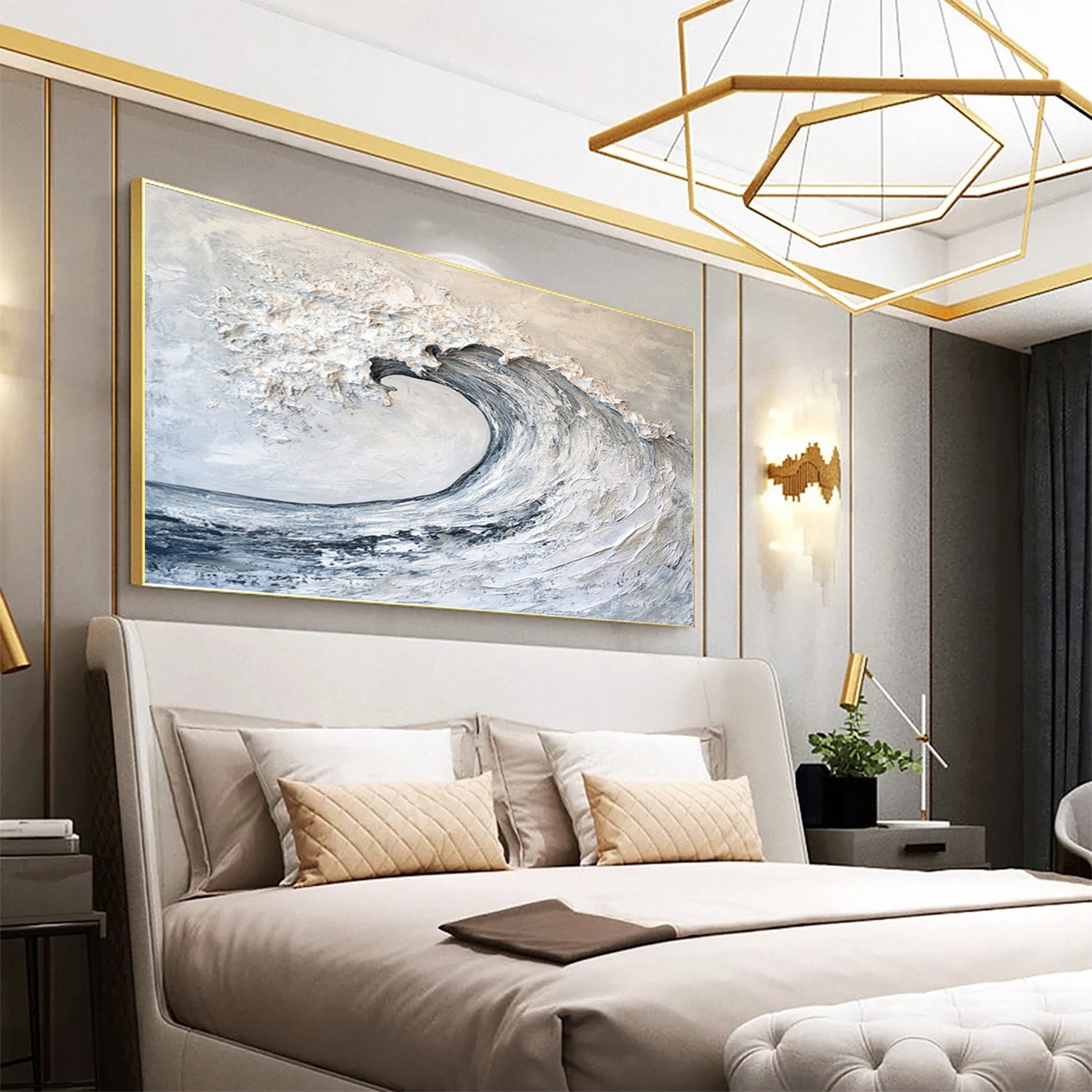 Luxury Ocean Wave Art Neutral Textured Canvas Decor #OP025