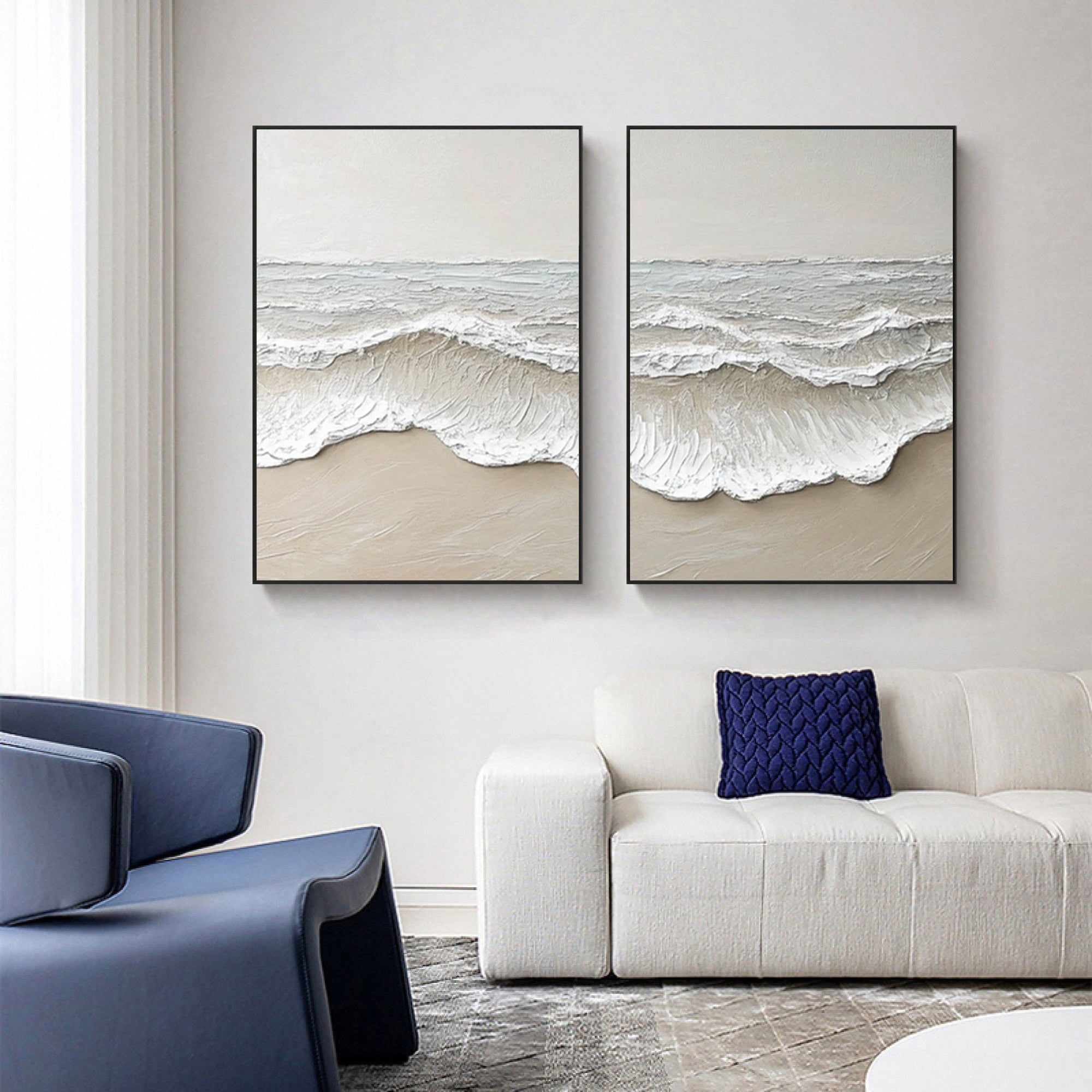 Large 3D Ocean Wave Canvas Art Neutral Modern Set of 2 #OP067