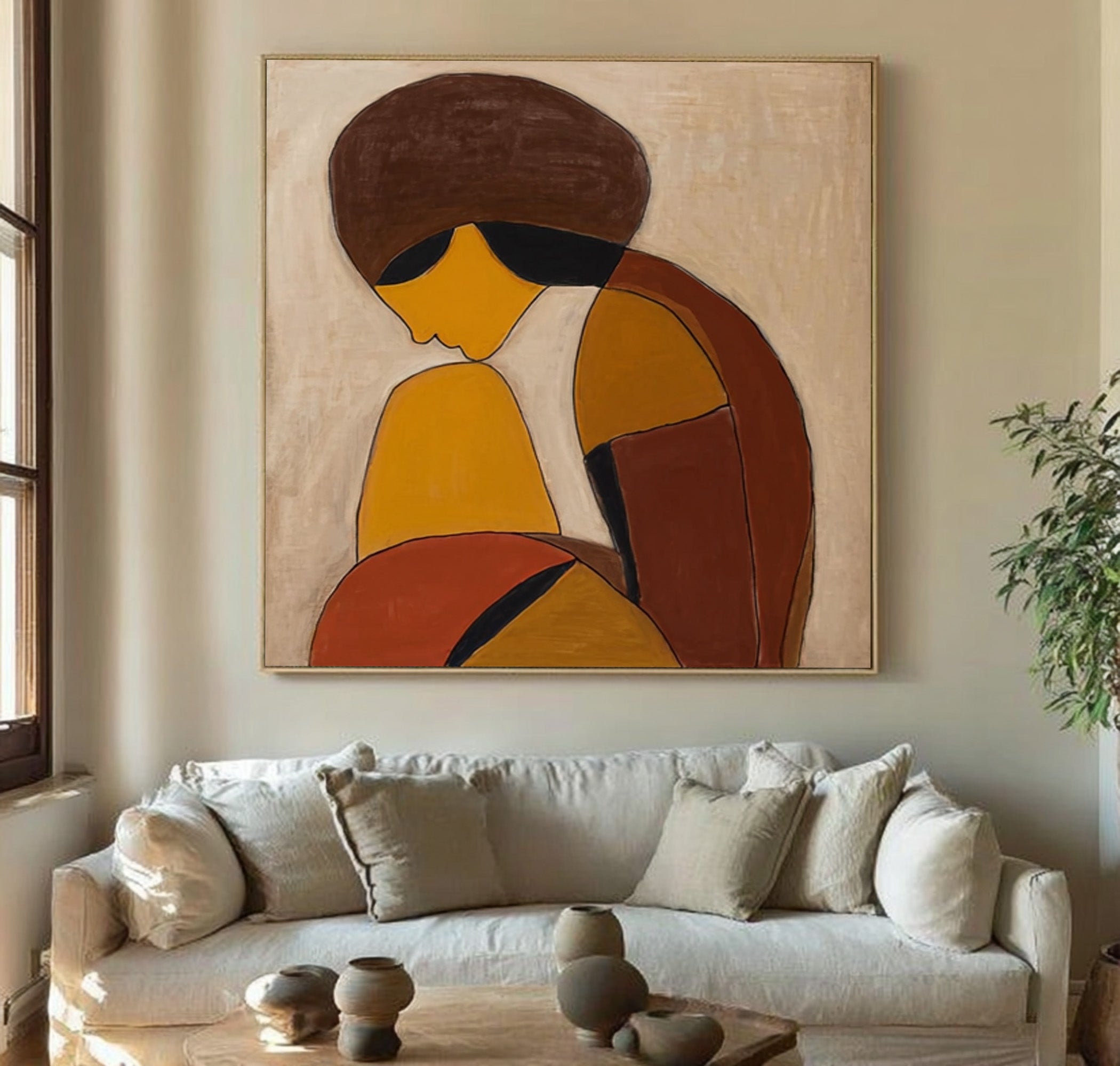 Warm Neutral Abstract Figure Wall Art #CZ 028