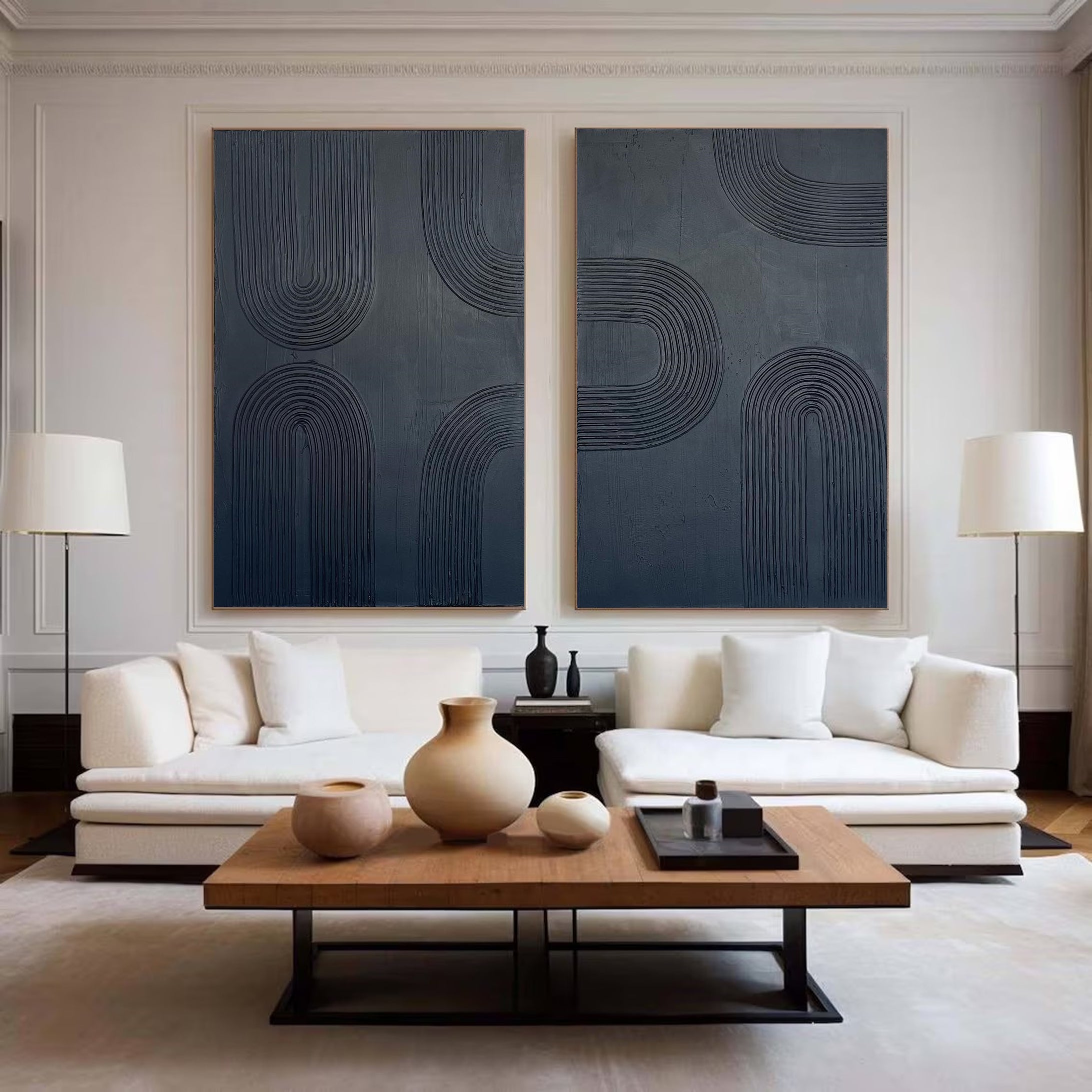 Modern Linear Black Abstract Canvas Art Wall Decor for Elegant Rooms Set #MMS005