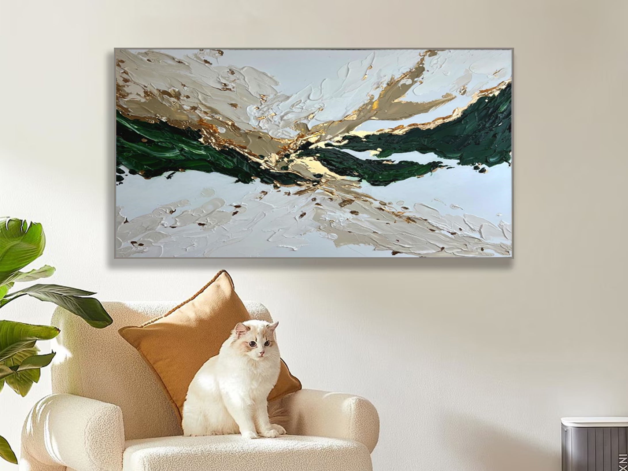 Abstract Landscape Canvas Green and Gold Wall Decor #MM037