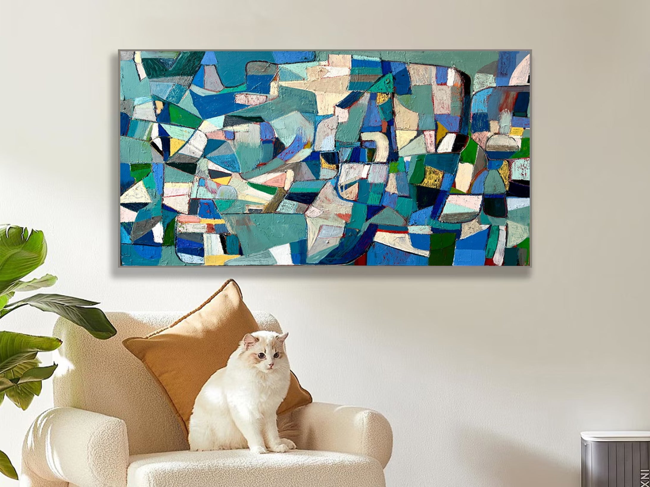 Vibrant Mid Century Wall Art Abstract Shapes in Cool Hues #MC002