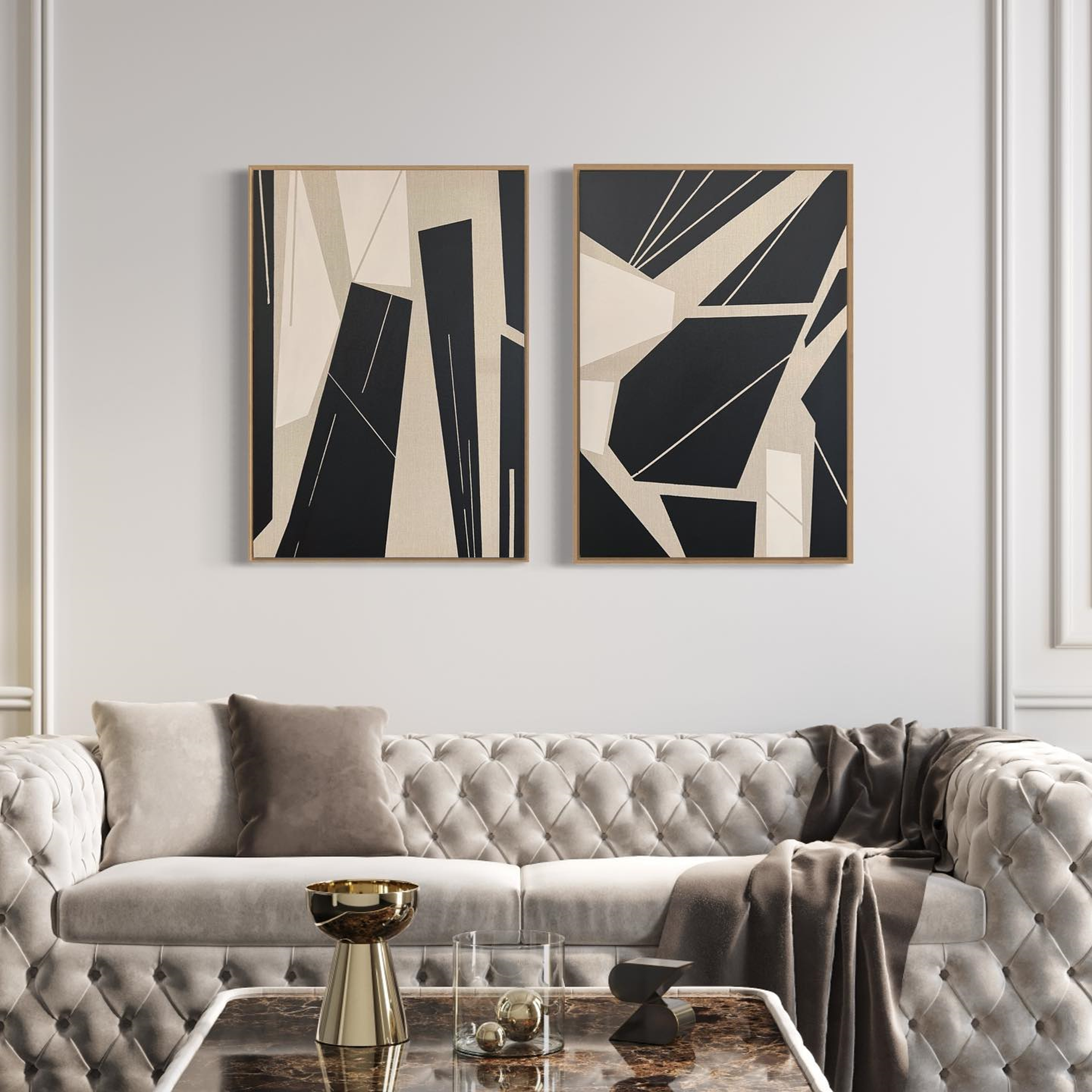 Contemporary Black & Beige Geometric Wall Art #MMS047