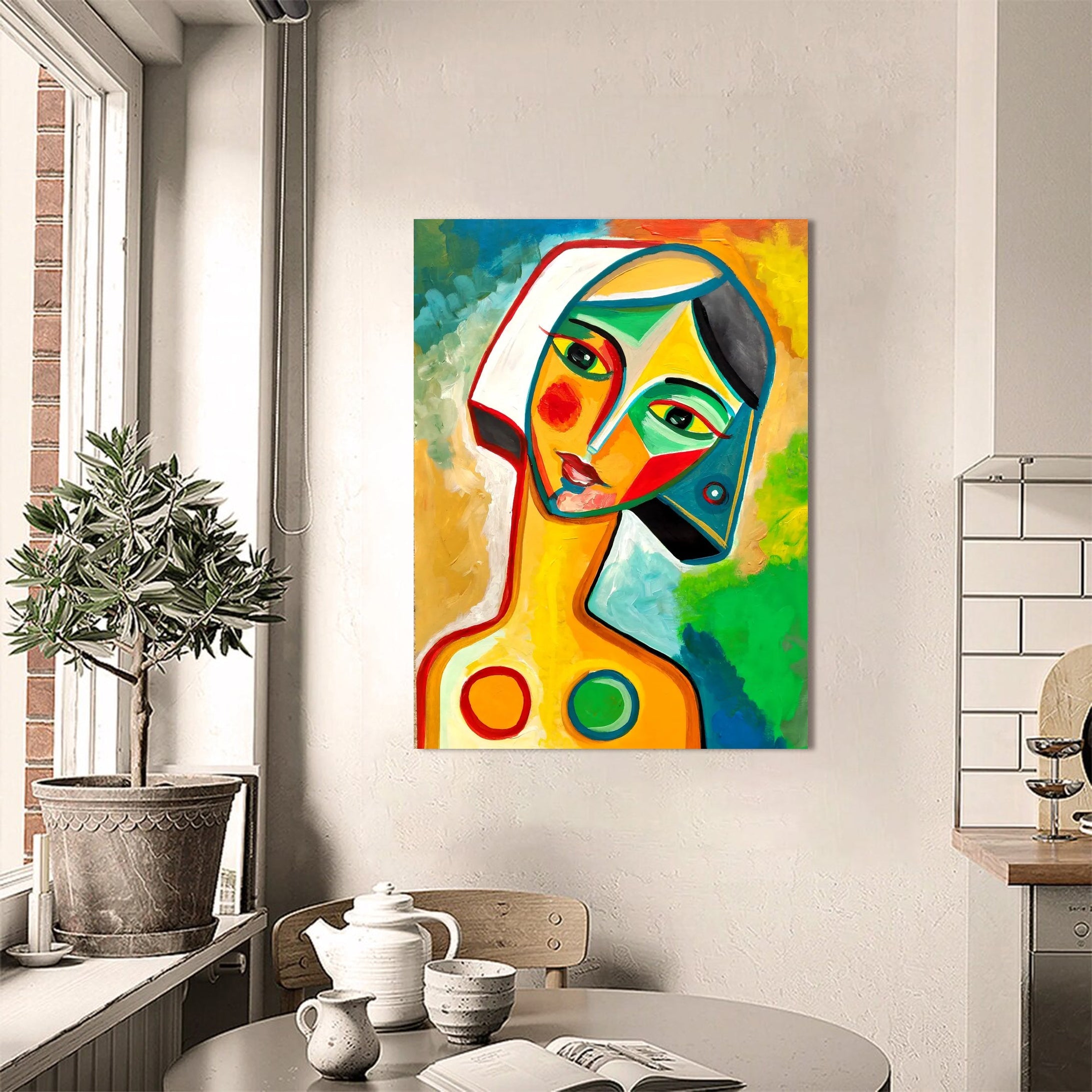 Abstract Expressionist Face Oil Painting Colorful Canvas Art #HF010