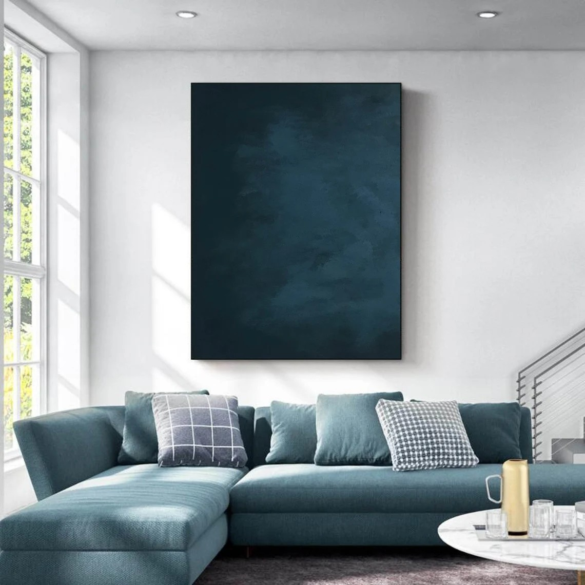 Tranquil Deep Blue Canvas Art Modern Abstract Wall Decor #AB075