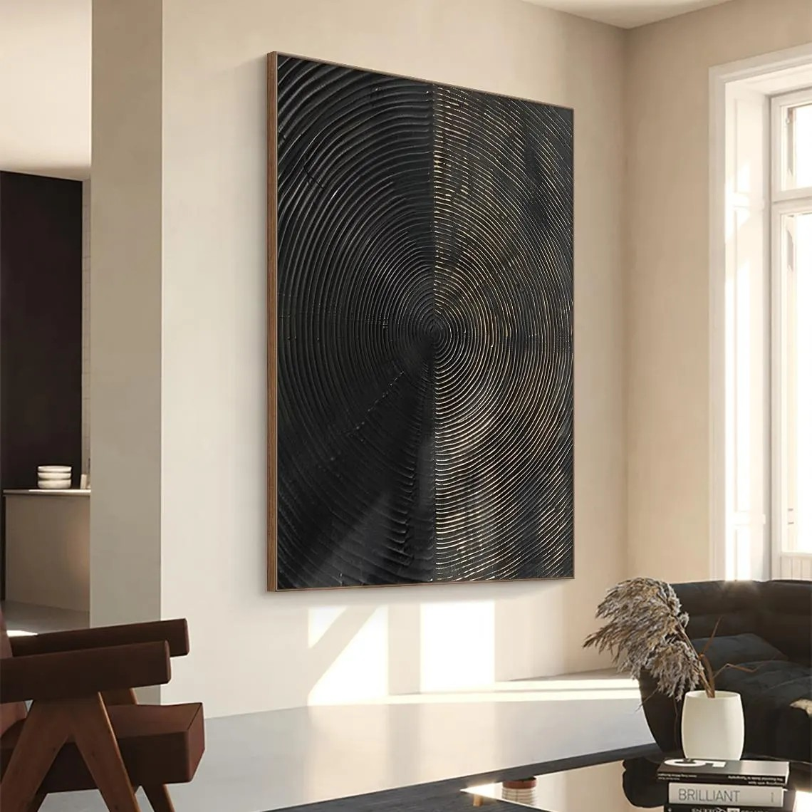 Large Modern Circular Black & Gold Abstract Wall Art #MM210