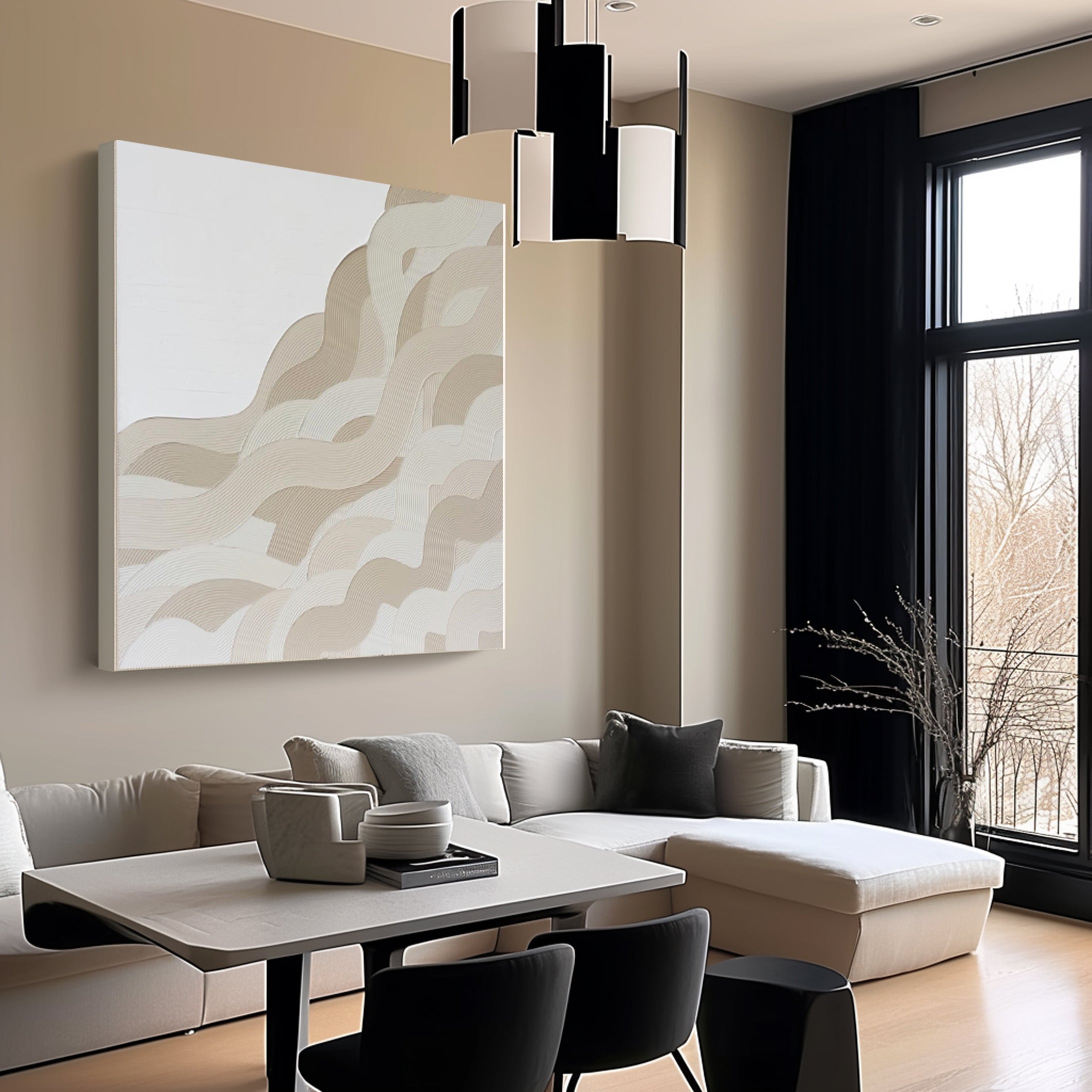 Elegant Wavy Lines Artwork Minimalist Canvas for Contemporary Interiors #AB001