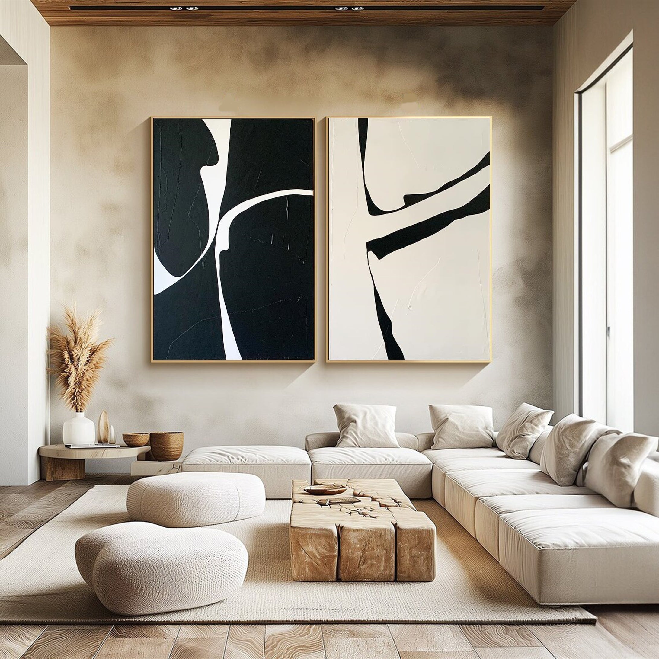 Minimalist Black and White Abstract Art Set Of 2 #MMS001