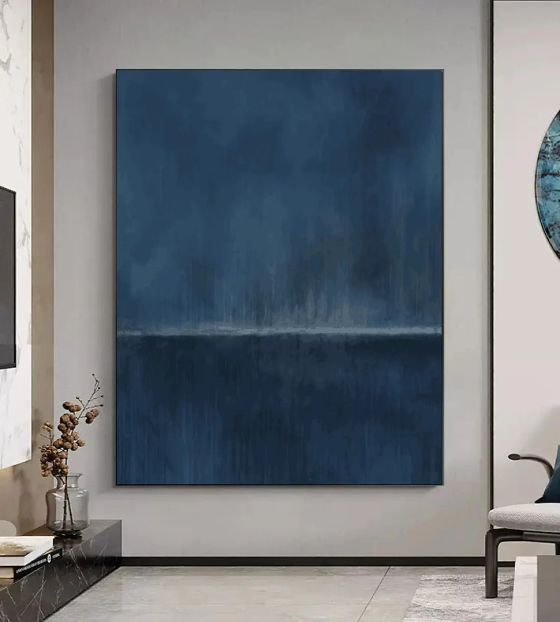 Navy Abstract Horizon Canvas