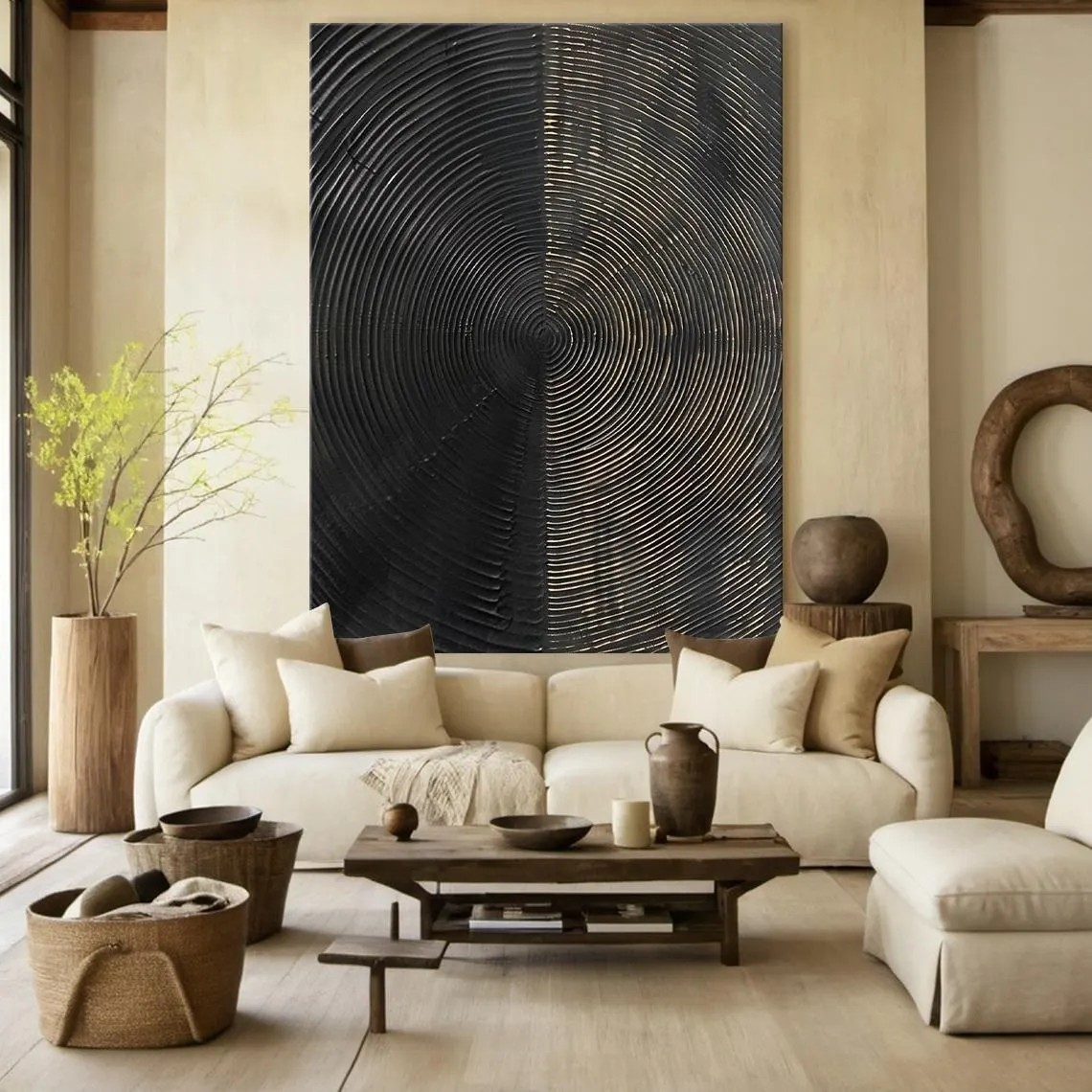 Large Modern Circular Black & Gold Abstract Wall Art #MM210