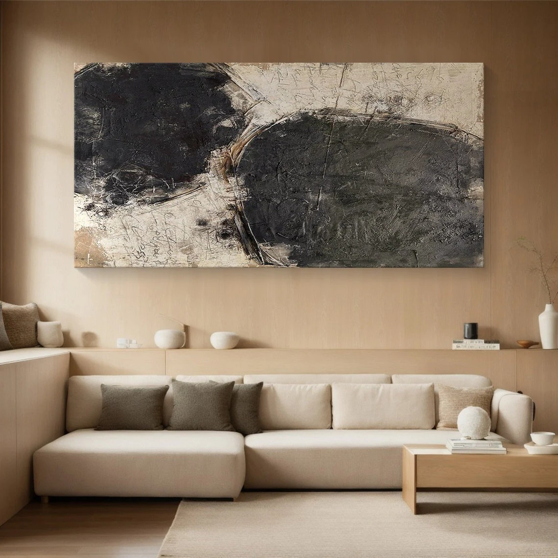 Large Modern Minimalist Impasto Black & White Abstract Textured Wall Art #MM208