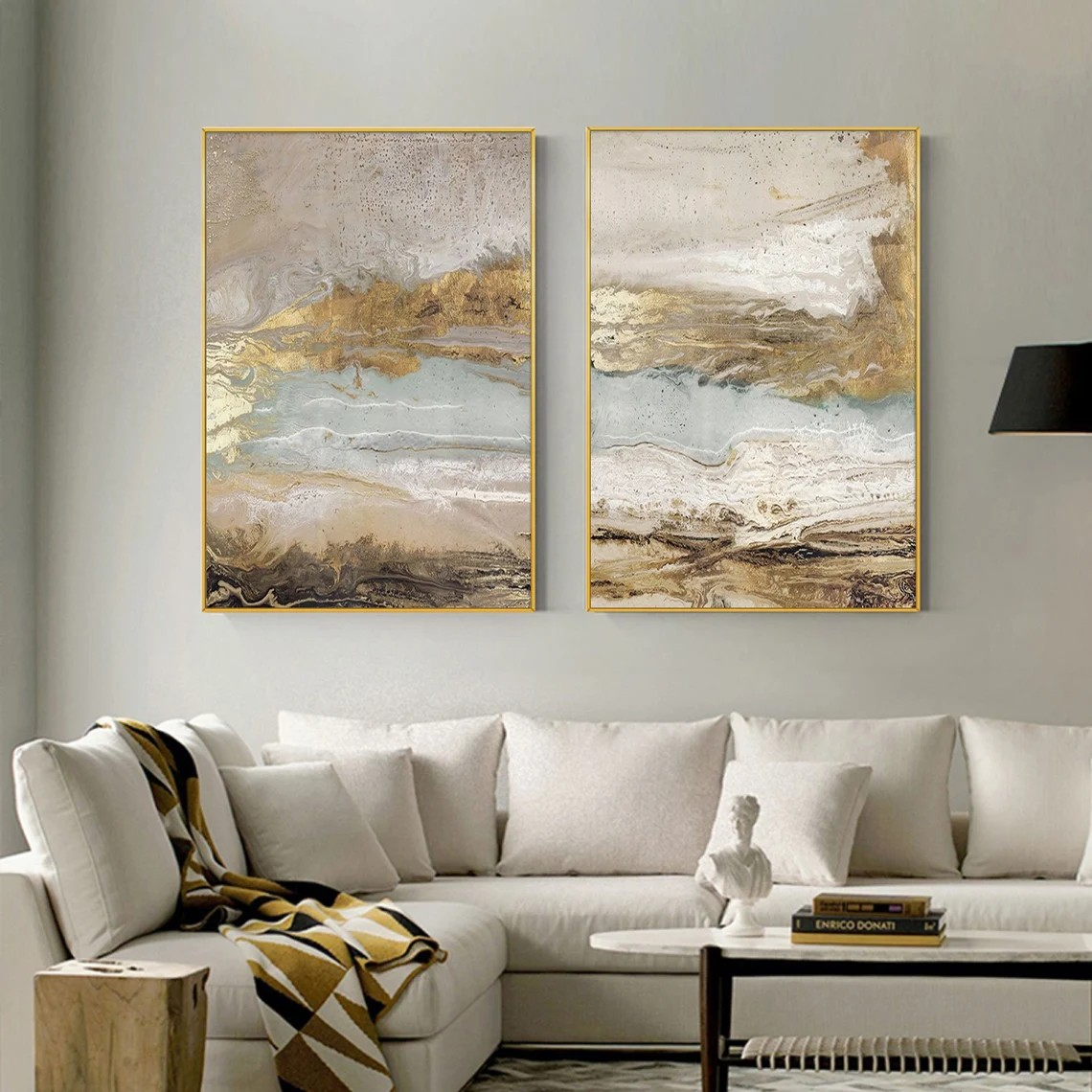 Metallic Gold Abstract Landscape Set of 2 #OP068