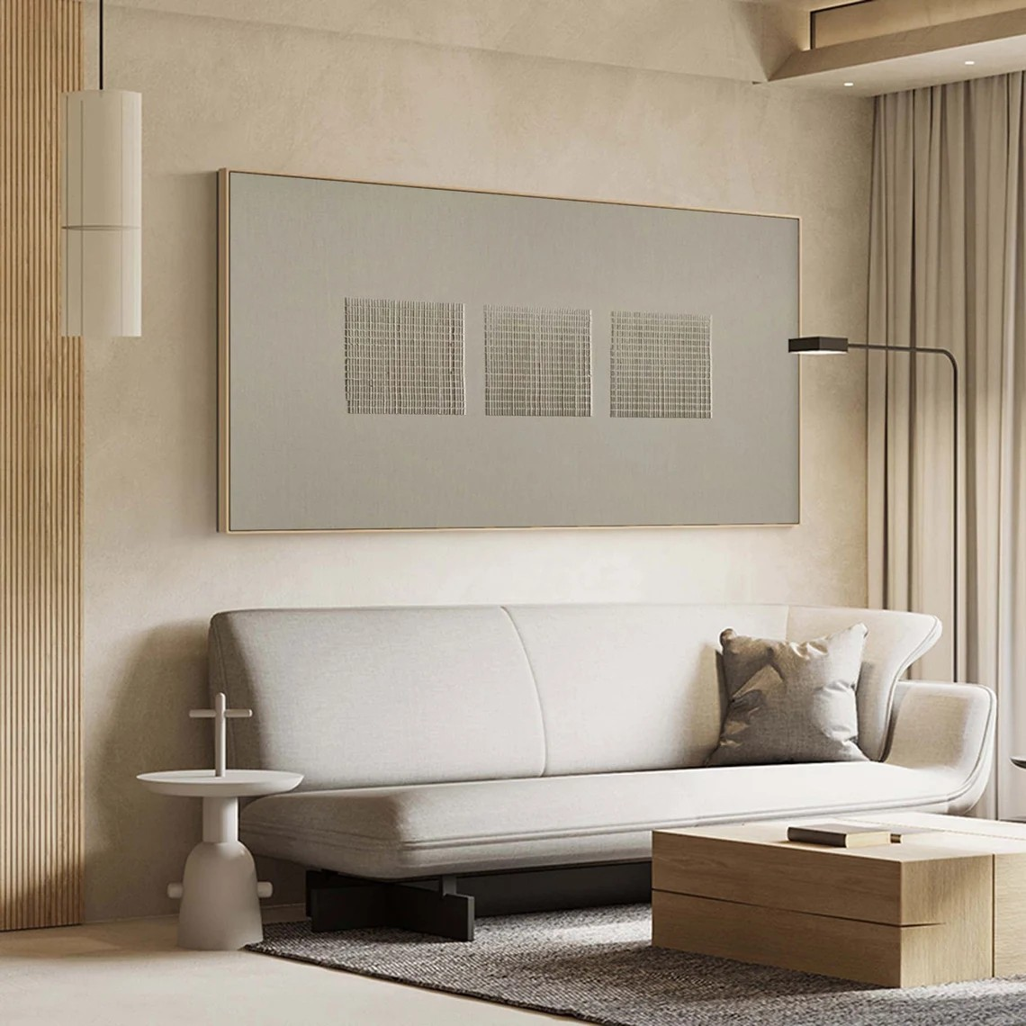 Conceptual Minimalist Textured Grid on Beige Ground Modern Wall Piece #MM214