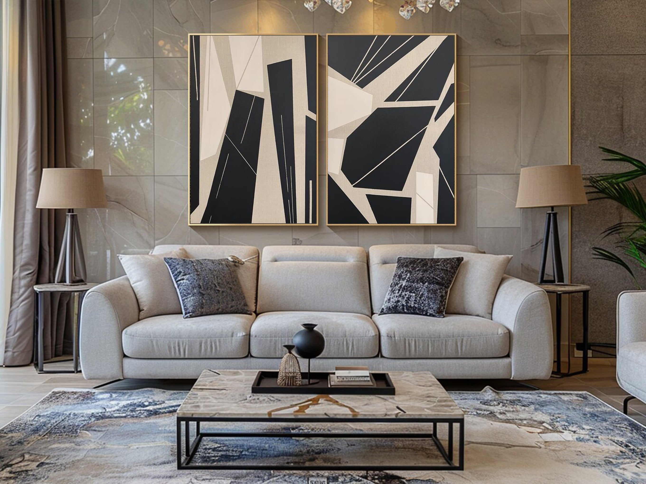 Contemporary Black & Beige Geometric Wall Art #MMS047